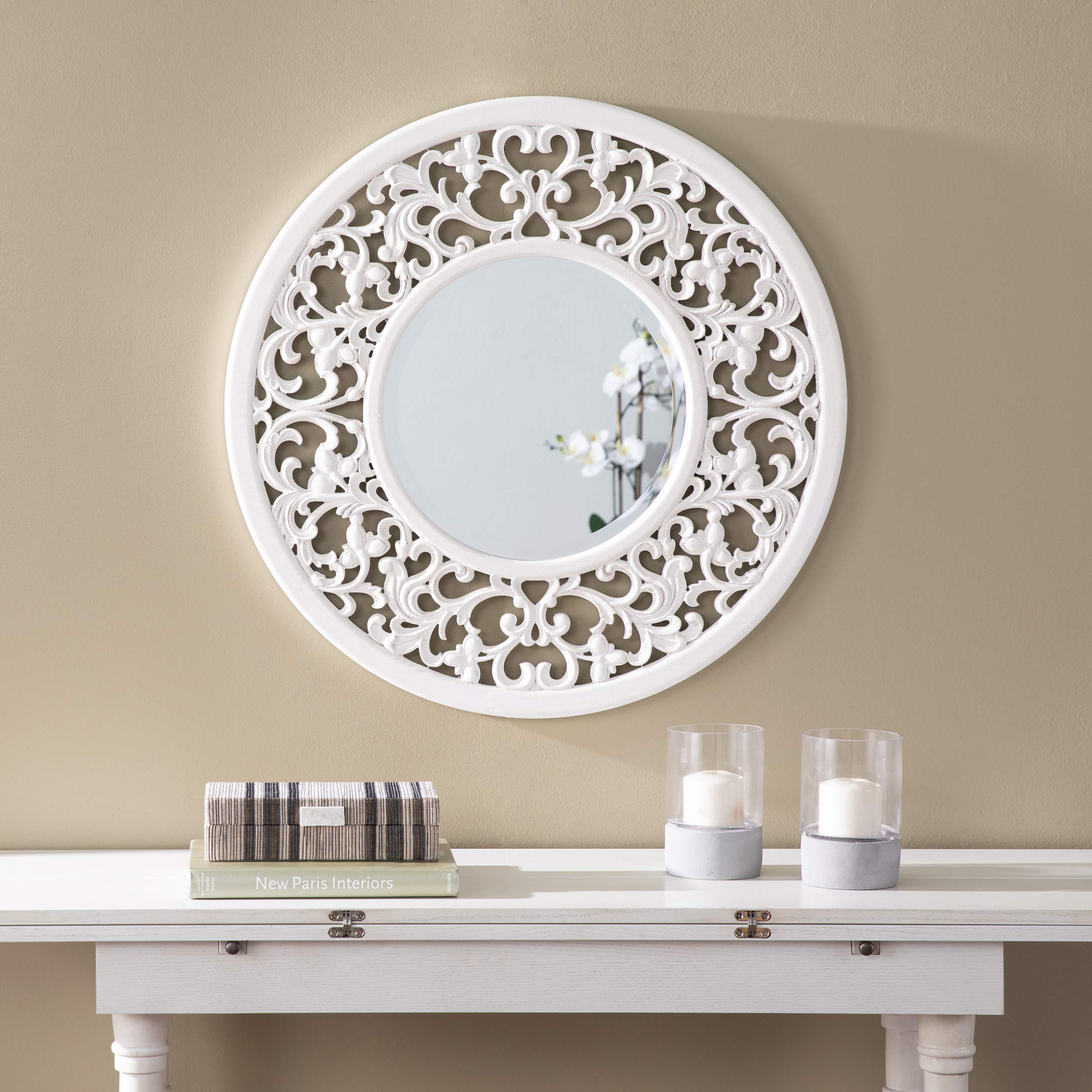 SEI Furniture Kinior Decorative Wall Mirror - Whitewashed Wood Frame - Perfect for Living Room, Bedroom & Entryway Decor