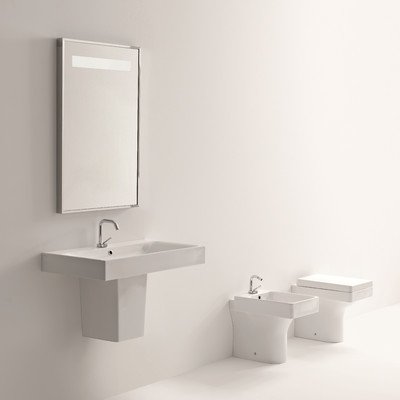 Cento Ceramic Semi-Pedestal Bathroom Sink - Modern Vanity Basin for Powder Room, Guest Bath & Master Bathroom | Durable Porcelain Washbasin with Easy-Clean Surface