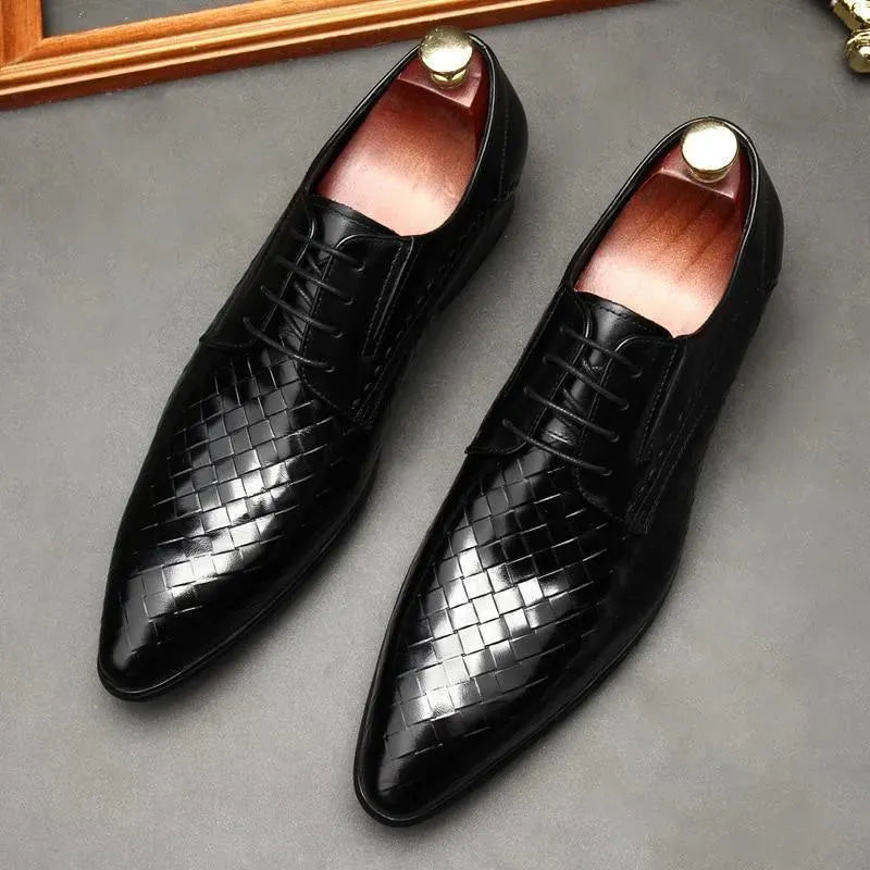 Men's Woven Oxford Dress Shoes - Genuine Leather Formal Shoes for Business, Wedding & Office Wear