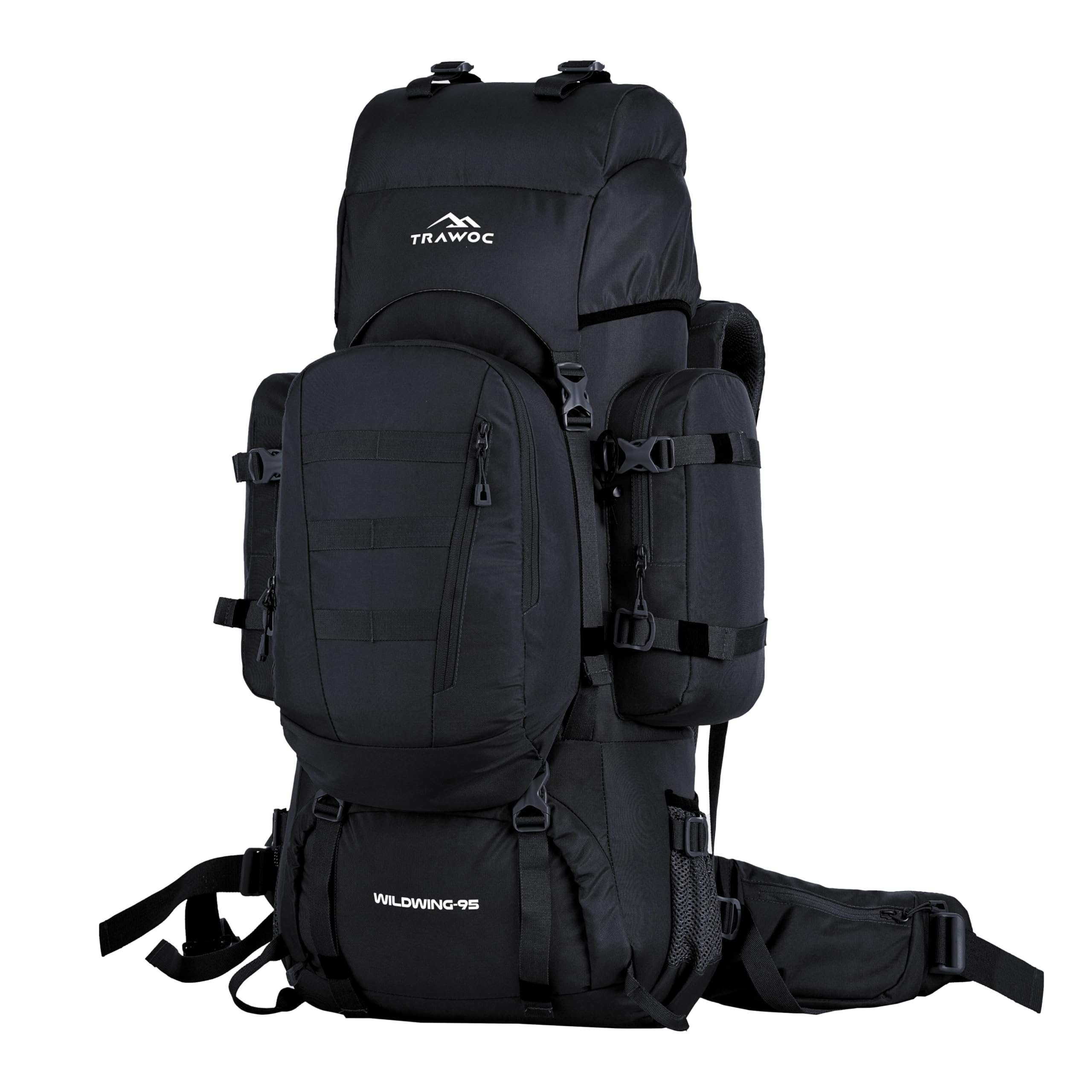 WILDWING 95L Internal Frame Travel Backpack with Detachable Daypack - Lightweight Hiking Backpack for Camping, Trekking & Outdoor Adventures - Durable Men & Women Backpack (Black) - Perfect for Long Trips, Backpacking & Travel Gear