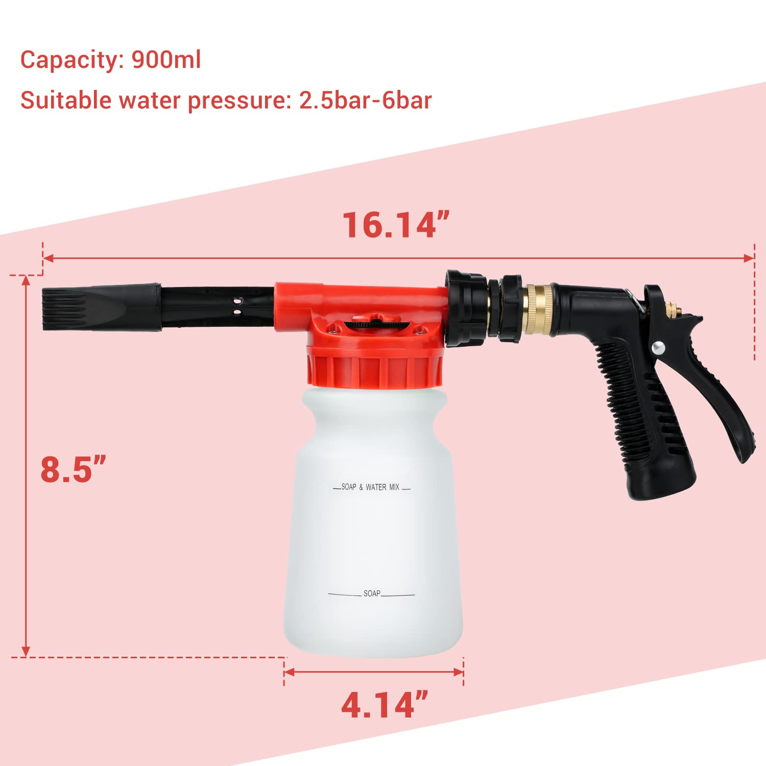 Ohuhu Car Wash Foam Gun with 6 Adjustable Foam Levels, 3/8