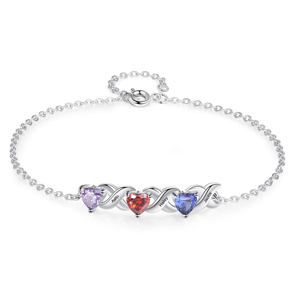 Personalized Birthstone Bracelet for Mom - Custom Name & 3 Birthstones Jewelry, Mother's Day Gift for Women, BFF Bracelets | Perfect for Mother's Day, Birthday, Anniversary & Special Occasions