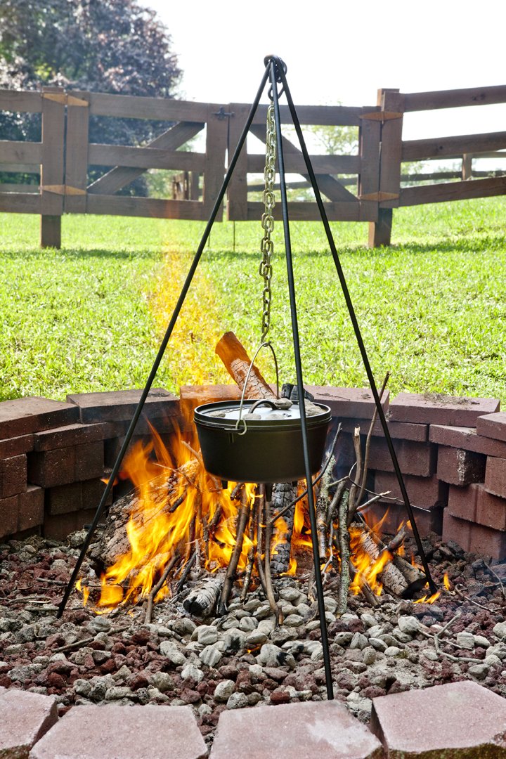 Lodge ATP2 Adjustable Camp Tripod 40-60 Inch Tall Black - Perfect for Outdoor Cooking, Camping & Backyard Grilling