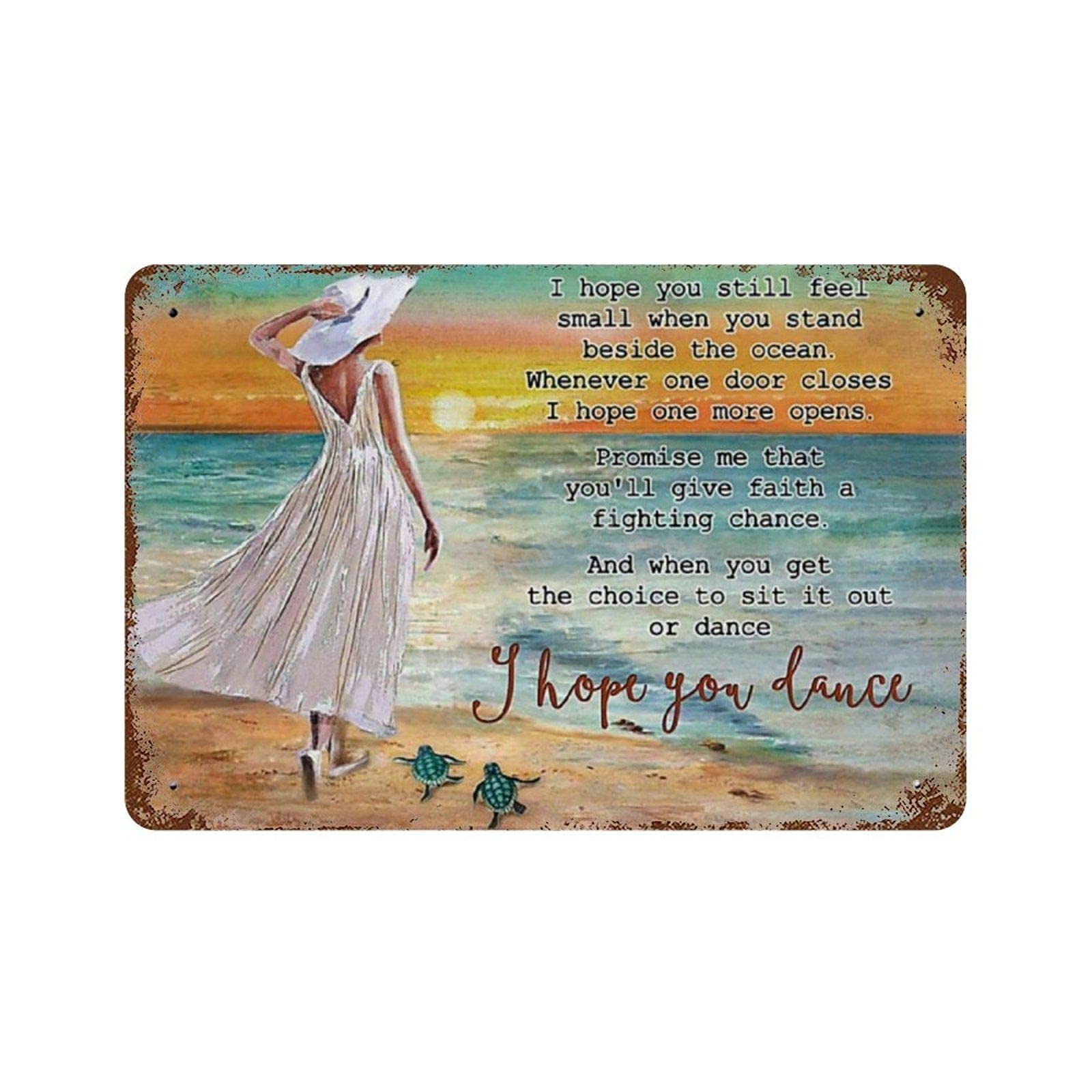 Vintage Metal Tin Sign - Turtle Beach Girl 'I Hope You Dance' Wall Art Decor, 8x12 Inch Rustic Aluminum Sign for Home, Bar & Cafe Decoration | Perfect for Beach House, Living Room & Office Decor