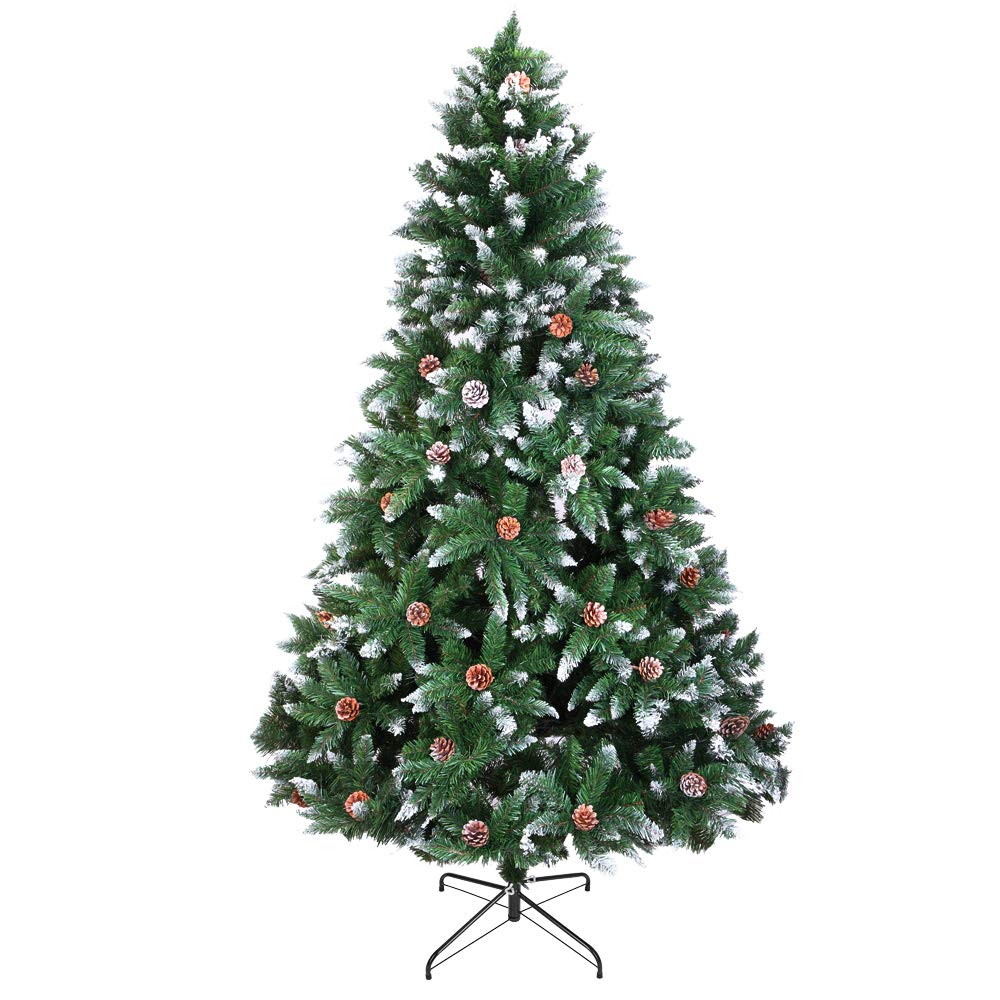 6FT Flocked Christmas Tree with 920 Branches & Pine Cones - Premium Artificial White Xmas Tree for Holiday Decor (Home, Office, Party)