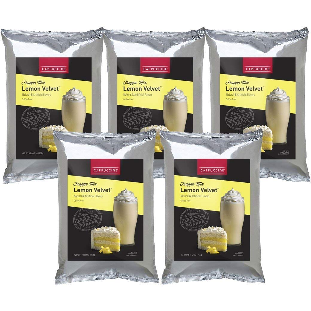 Premium Cappuccino Iced Coffee Frappe Mix - Lemon Velvet Flavor (5 Bags/Case) - Perfect for Cafes, Offices & Home Coffee Bars