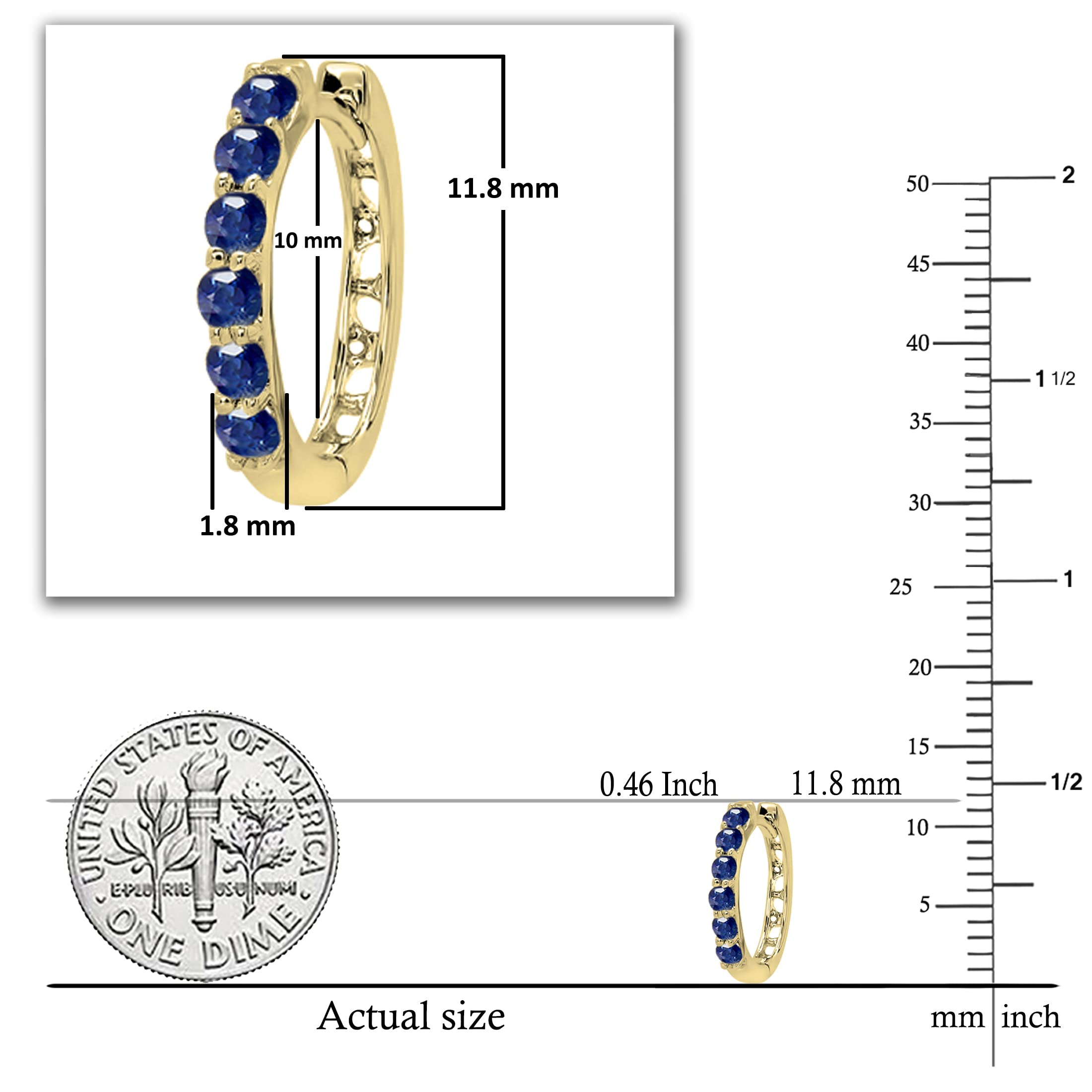 Dazzlingrock Collection 18K Solid Gold Round Blue Sapphire Huggie Hoop Earrings for Women | Perfect for Weddings, Parties & Everyday Elegance