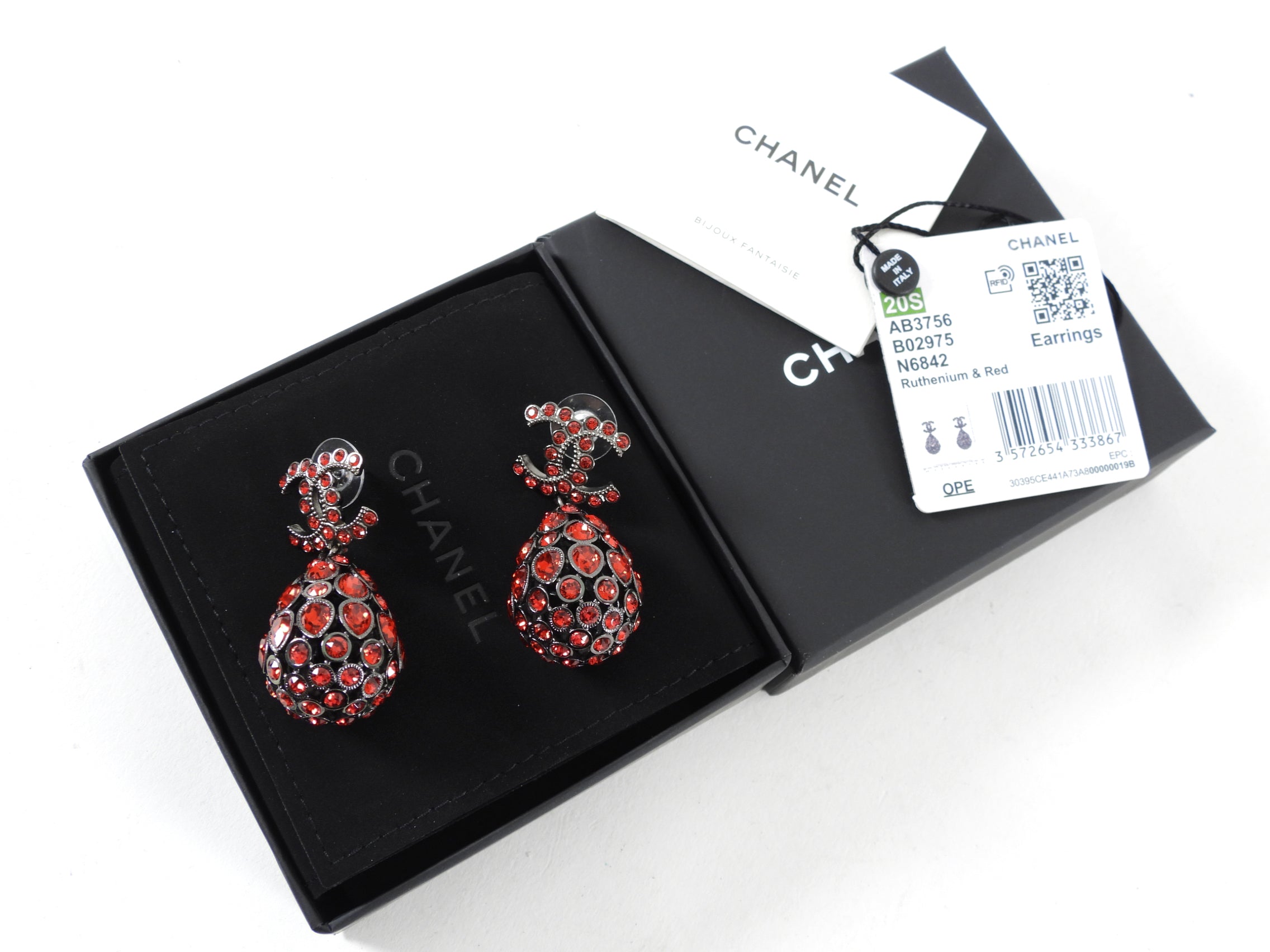 Chanel 20S Red Crystal Tear Drop CC Earrings - Luxury Fashion Jewelry for Women, Perfect for Parties, Weddings & Special Occasions
