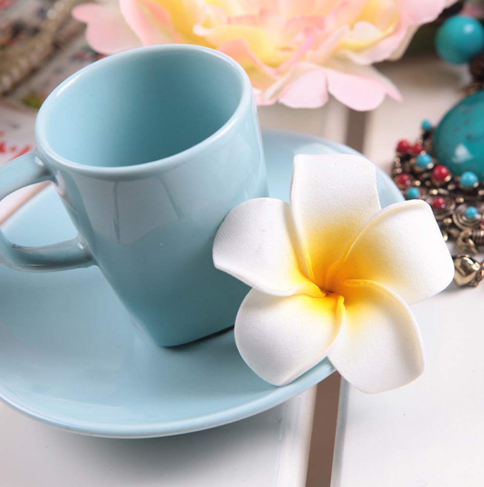 12 PCS Women's Hawaiian Plumeria Flower Hair Clips - Floral Hairpins for Beach, Wedding, Party & Vacation - Yellow Foam Hair Accessories for Summer, Bridal, Boho & Tropical Styles