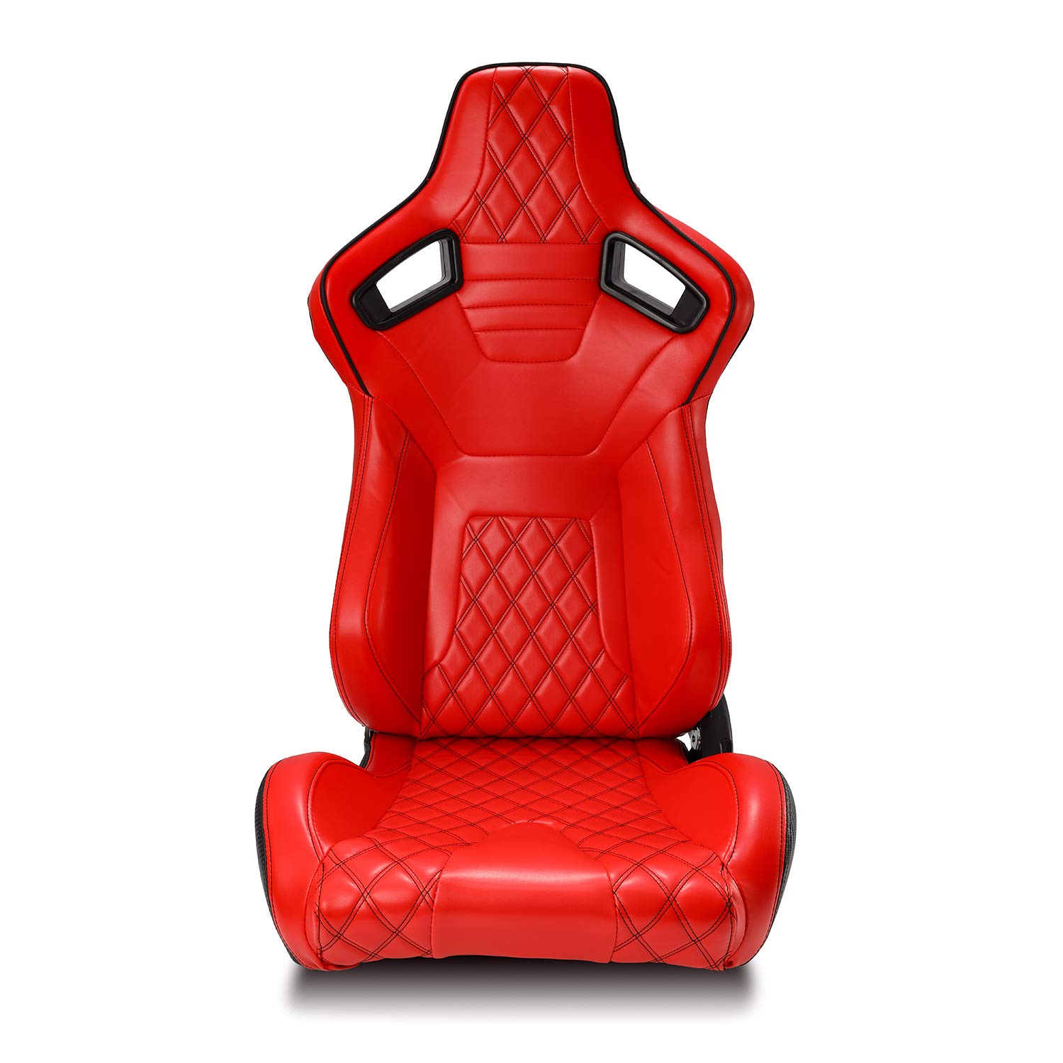 Universal Racing Bucket Seats - 1 Pair Red & Black Carbon Fiber Style PVC Leather Reclinable Car Seats for Sports Cars & Performance Vehicles - Perfect for Racing, Drifting & Car Upgrades