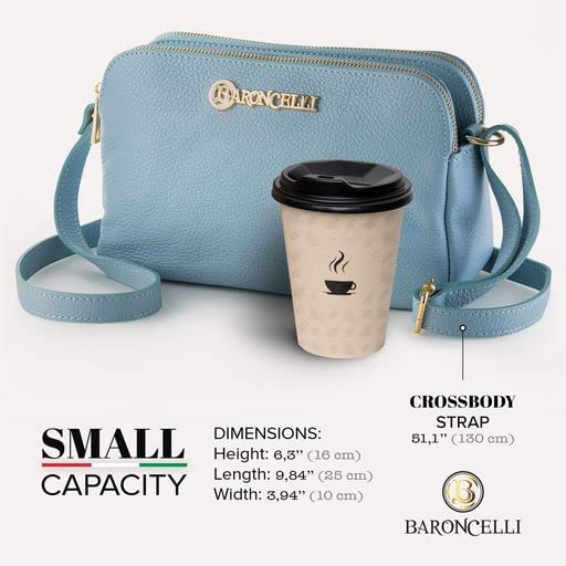 Baroncelli Genuine Italian Soft Leather Crossbody Bag with Long Stripe - Made in Italy | Perfect for Travel, Shopping & Everyday Use