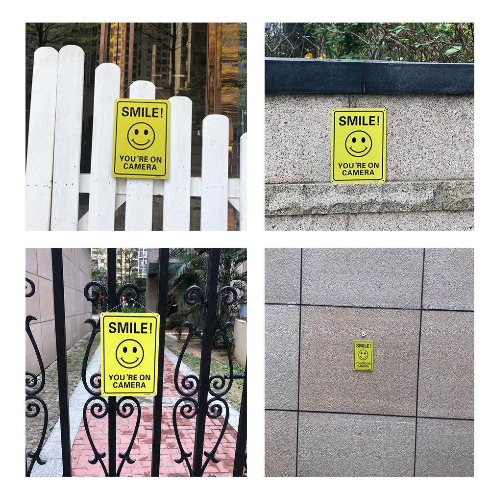3 Pack 'Smile You're On Camera' Video Surveillance Signs - 10x7 Inch Anti-Rust Aluminum, UV Protected & Reflective Security Signs for Home, Business, CCTV & Outdoor Use - Perfect for Deterring Intruders in Yards, Driveways & Commercial Properties