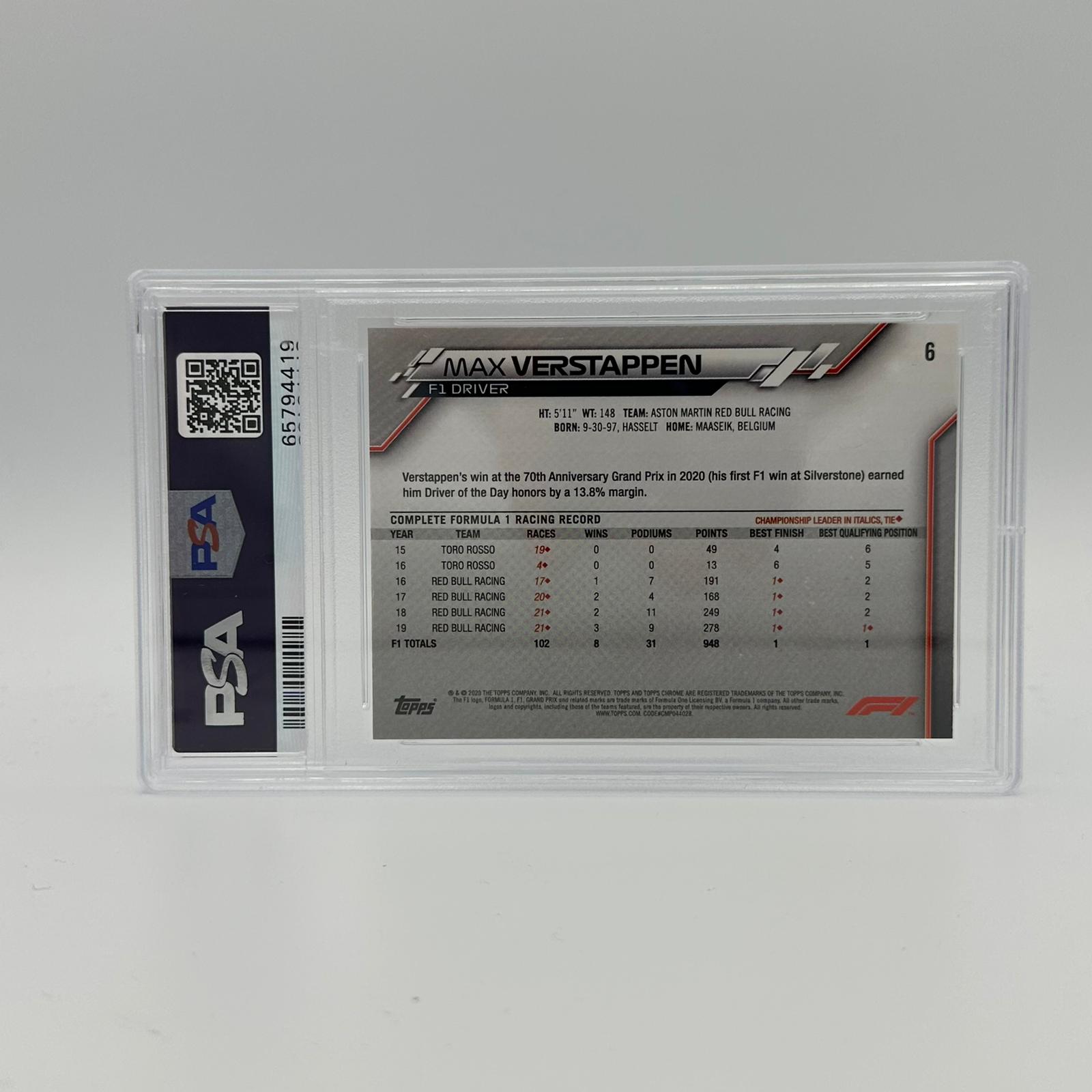 PSA 10 Graded Max Verstappen #6 Racing Card - Rare Collectible for F1 Fans & Sports Memorabilia Enthusiasts - Perfect for Display, Trading, and Investment