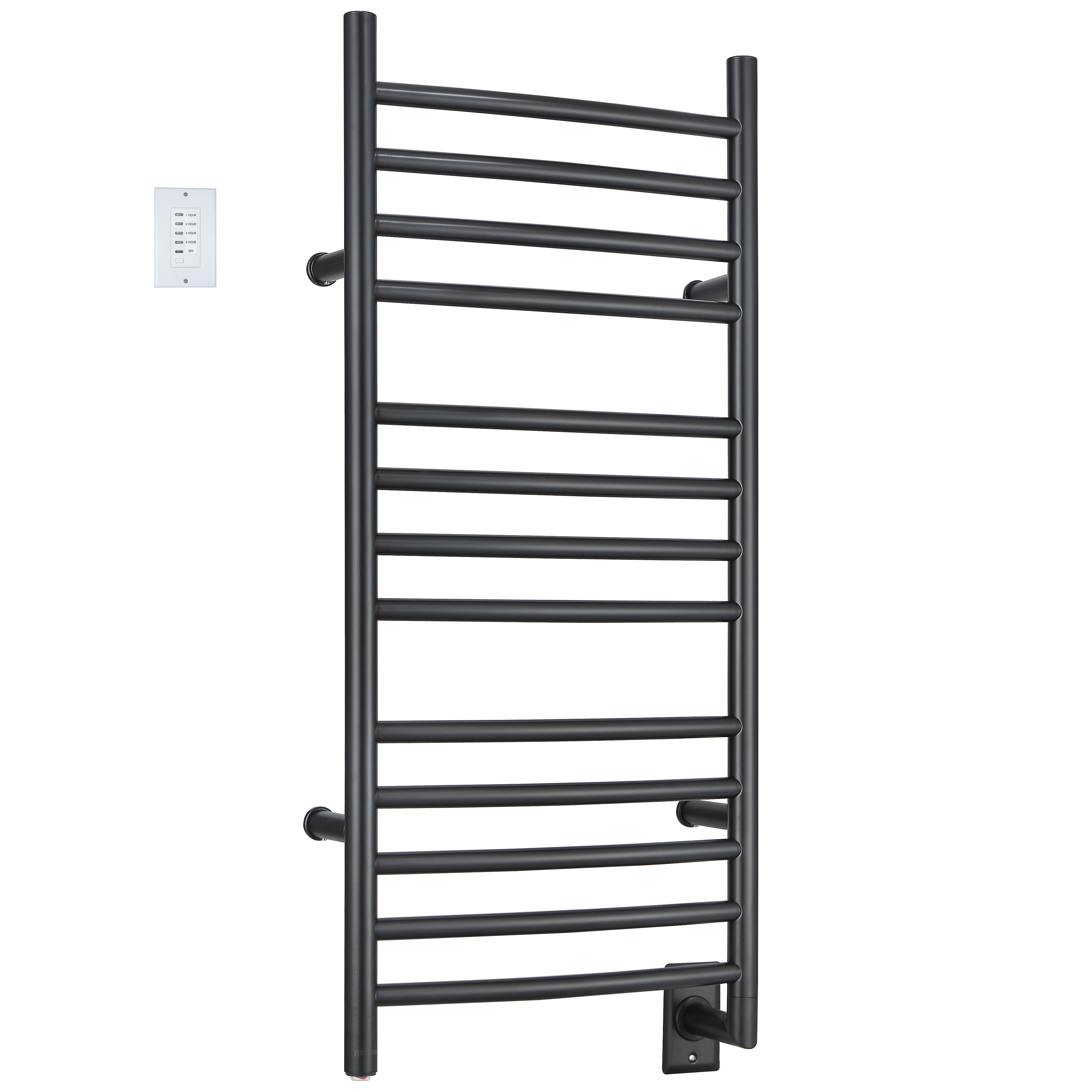Ancona Svelte Rounded 13 Bar Hardwired Towel Warmer with Wall Countdown Timer - Matte Black Bathroom Heater for Luxury Spa, Hotel & Home Use