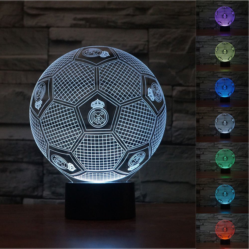 Real Madrid 3D Football LED Night Light - 7 Color Changing USB Table Lamp for Kids Room, Bedside, Christmas Gift & Home Decor