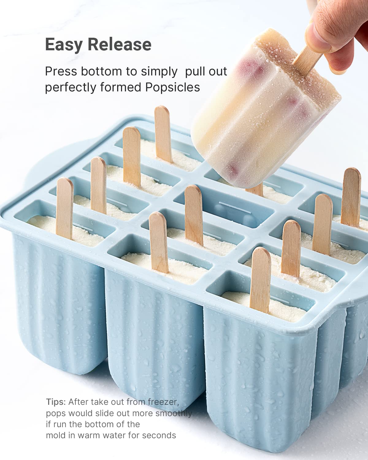 MEETRUE 12-Piece Silicone Popsicle Molds Set - BPA-Free, Easy-Release Ice Pop Maker for Homemade Frozen Treats with 50 Sticks & Cleaning Brush - Perfect for Summer Snacks, Kids Parties & Healthy Desserts