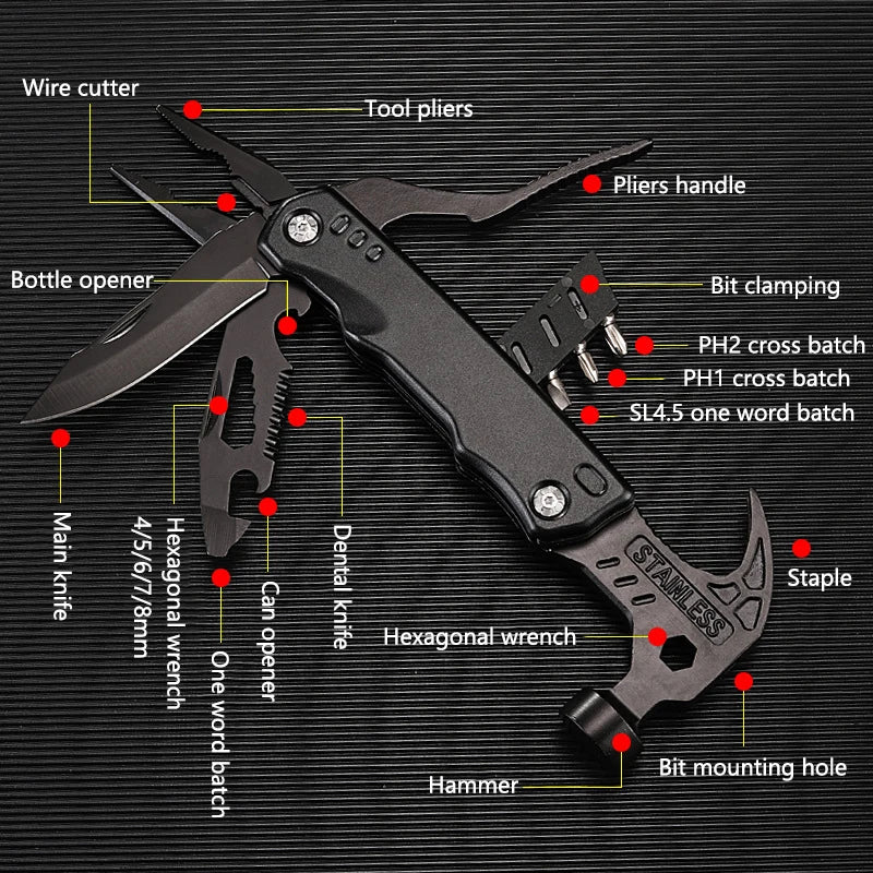 Heavy Duty Multifunctional Pliers with Hammer - Professional Tool for DIY, Home Repair, and Construction Projects | Perfect for Plumbing, Electrical Work, and Automotive Repairs