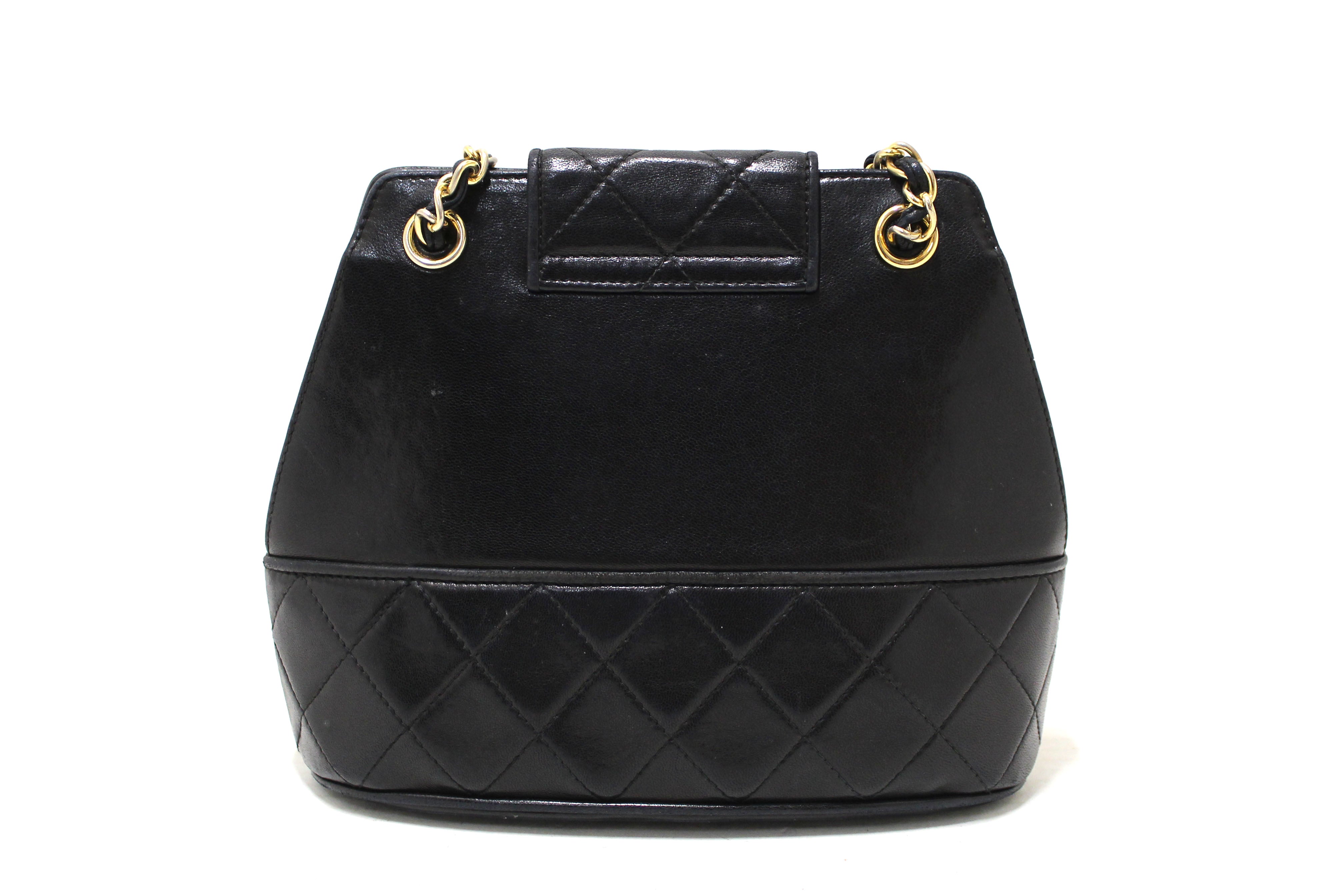 Authentic Vintage Chanel Black Quilted Lambskin Leather Small Tote Chain Shoulder Bag - Luxury Designer Handbag for Women, Perfect for Evening Parties, Date Nights & Special Occasions