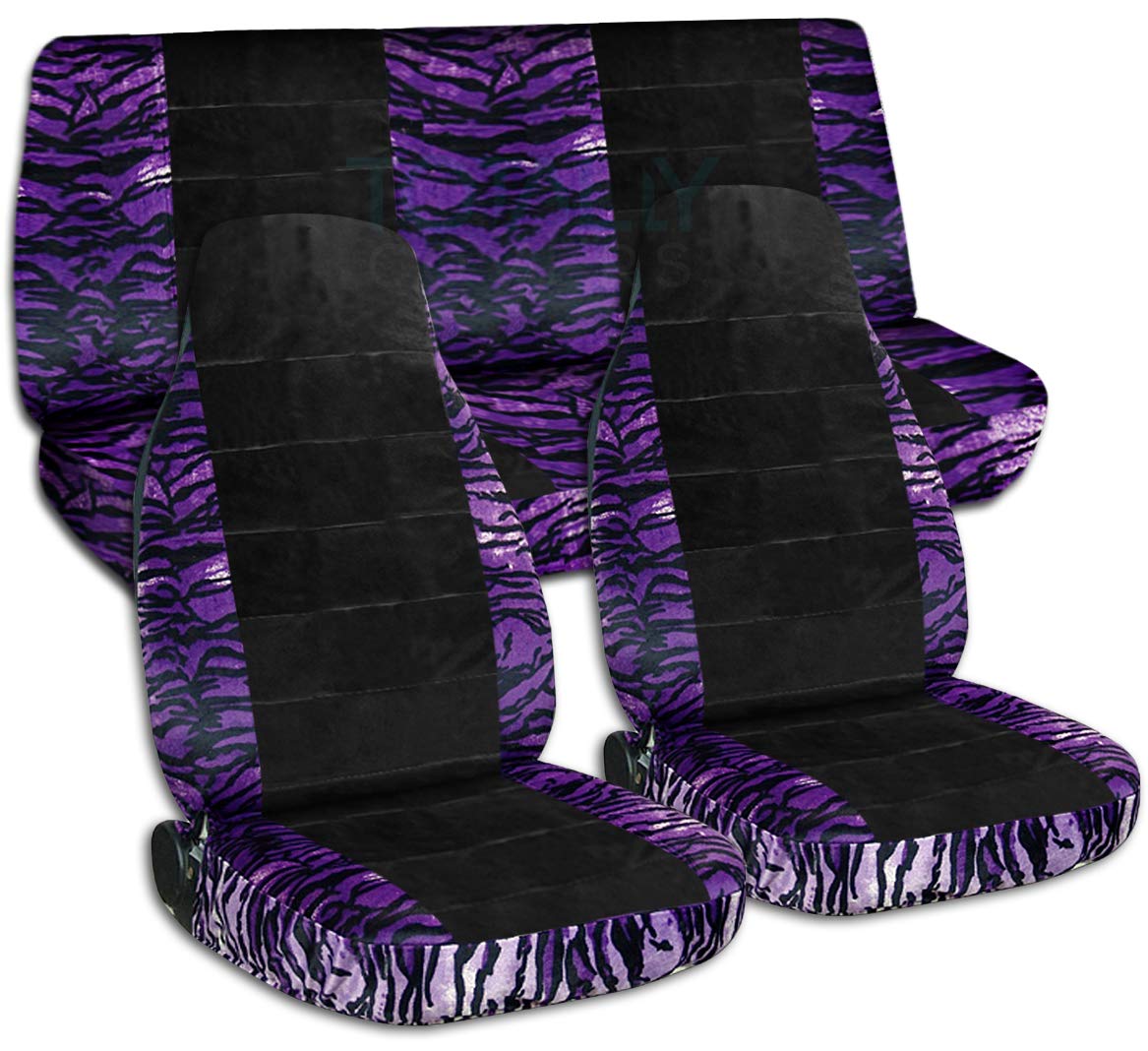 Universal Purple Snow Tiger Animal Print Car Seat Covers - Full Set for Front Buckets & Rear Bench | Airbag/Seat Belt/Armrest Compatible | Durable Protection for Pets & Kids | Perfect for SUVs, Trucks & Family Vehicles