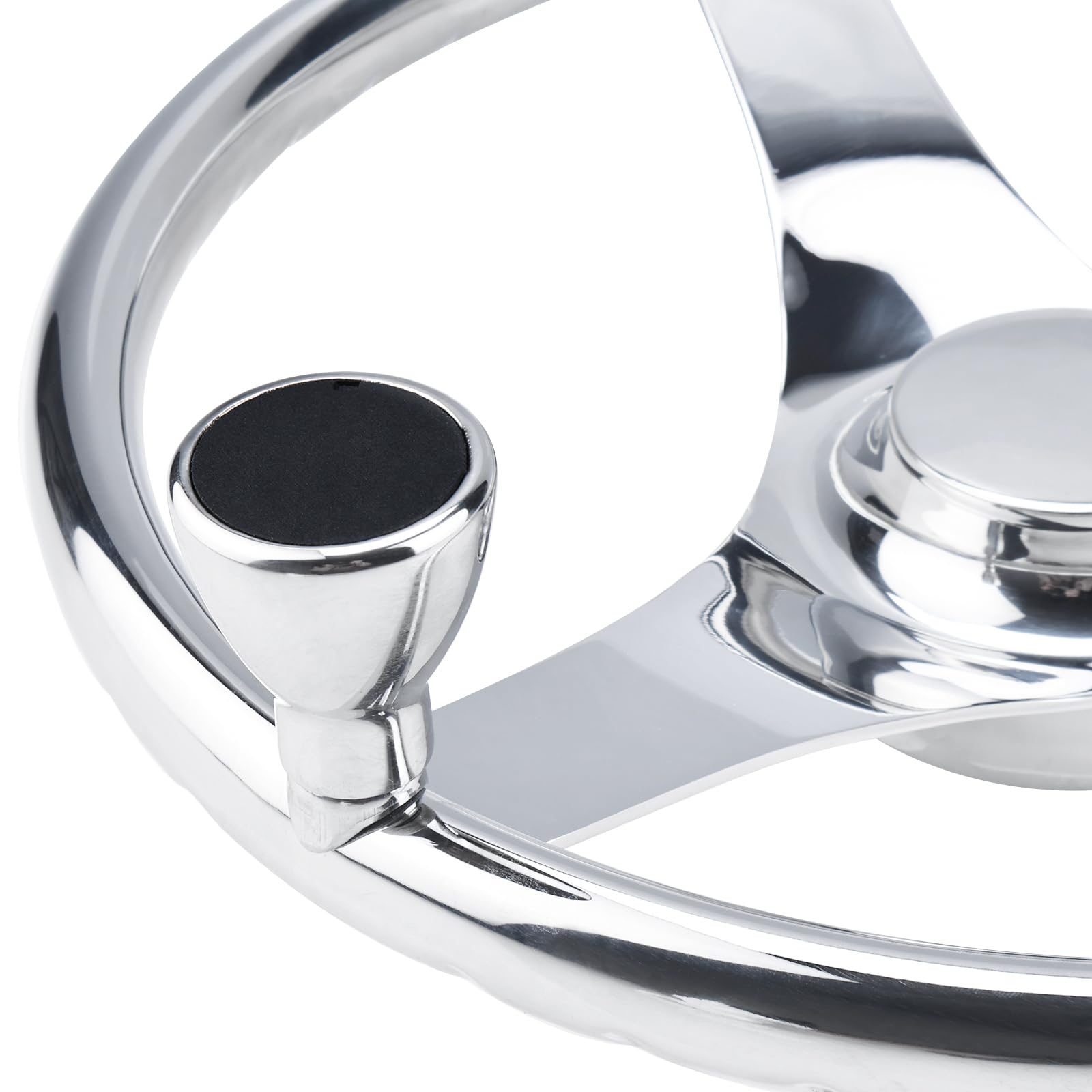 YaeMarine 13.5 Inch Stainless Steel Marine Boat Steering Wheel - 3 Spoke Sports Design with Finger Grips, Control Knob & Cap | Perfect for Sailboats, Yachts & Powerboats