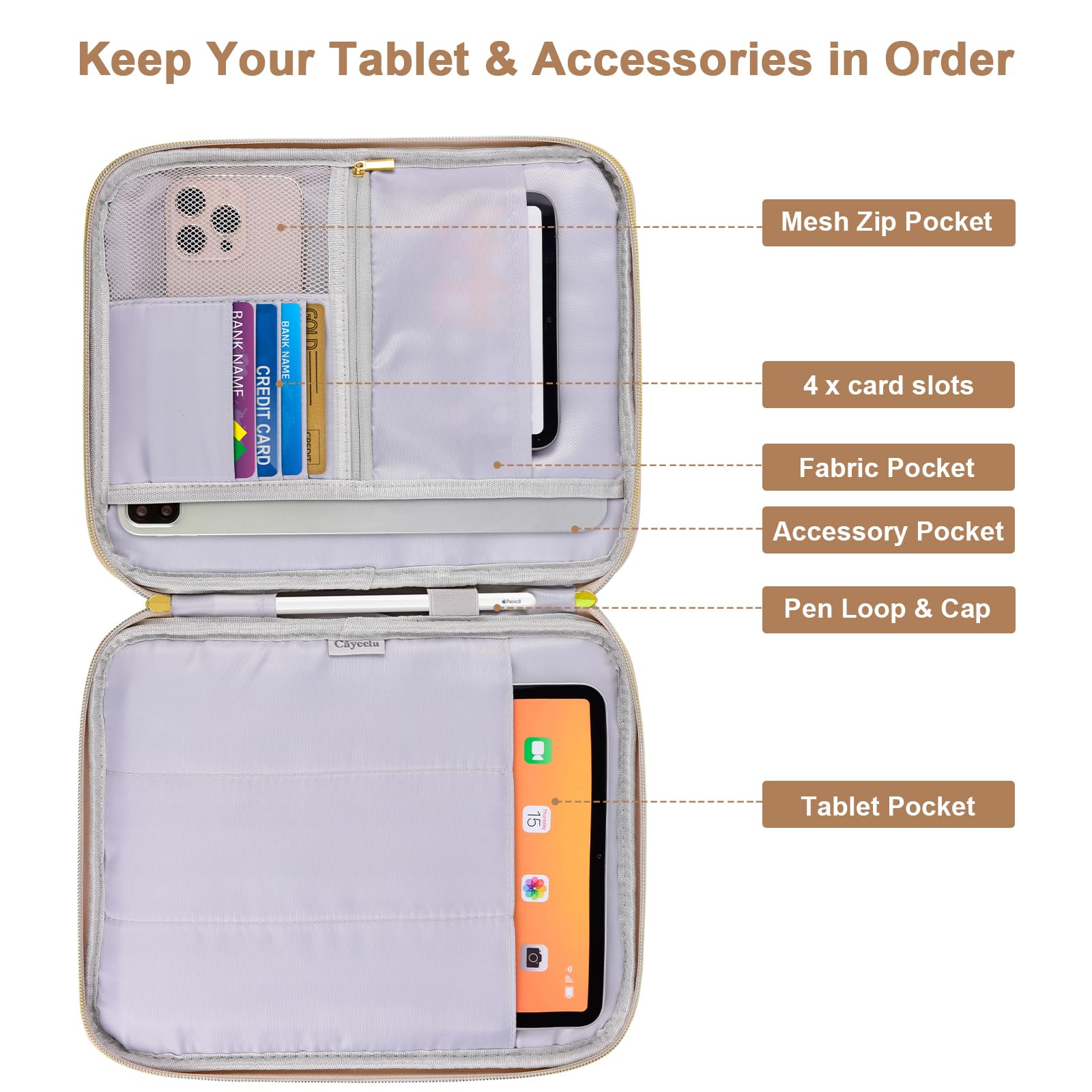 Puffy iPad Sleeve Case 11 inch - Shockproof Padded Tablet Bag for iPad Pro 11 (M4), iPad 10.9 (10th Gen), iPad Air 11 (M2), Samsung Galaxy Tab S9/S8 - Lightweight & Protective Khaki Cover for Travel, Work & School