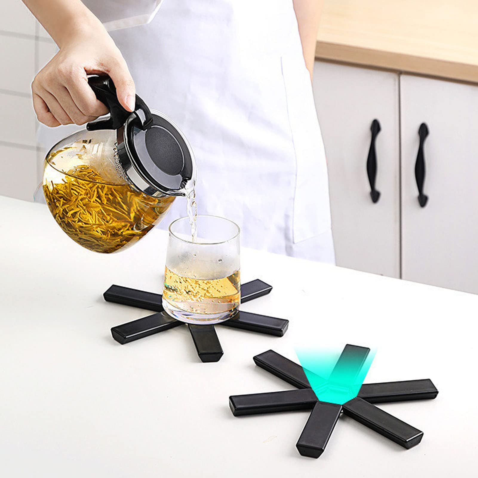 6-Pack Heat Resistant Hot Pot Trivets - Foldable, Washable, Hollow Bottom Insulating Placemats for Kitchen Countertops | Perfect for Dining Tables, BBQ Parties & Hot Dish Protection