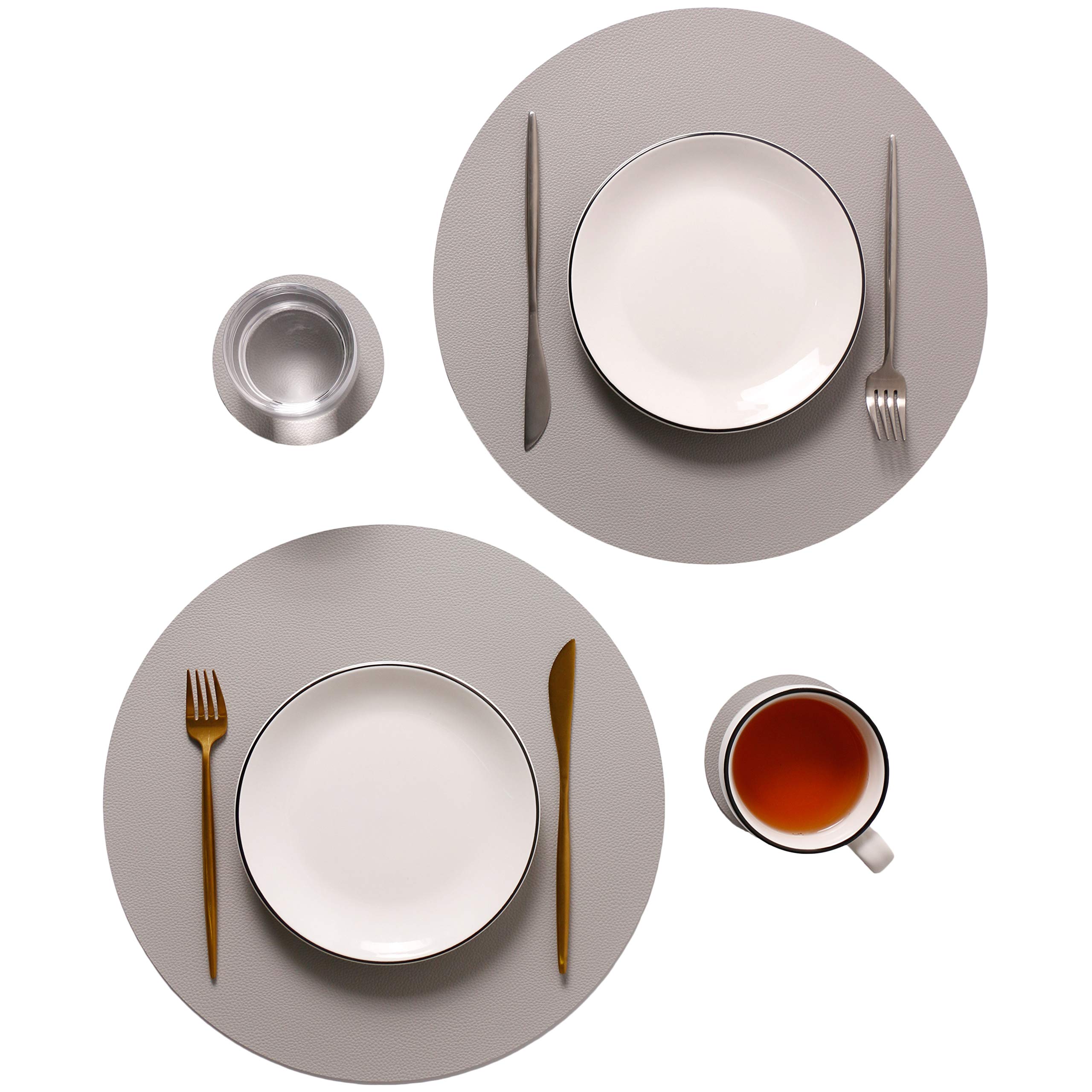 Premium Leather Wipeable Placemats and Coasters Set of 4 - Waterproof, Heat-Resistant, Easy Clean Table Mats for Dining & Kitchen - Slate Gray - Perfect for Dinner Parties, Family Meals, and Daily Use