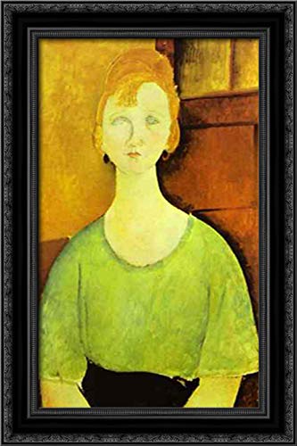 16x24 Amedeo Modigliani Girl in Green Blouse Canvas Art Print - Elegant Black Ornate Wood Frame - Perfect for Living Room, Bedroom or Office Wall Decor