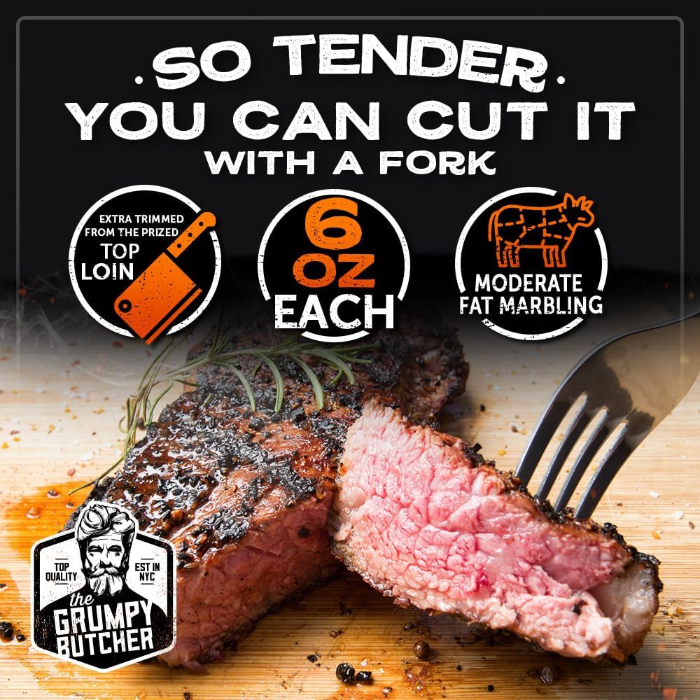 Premium Grumpy Butcher Steak House Meat Box - 4 Sirloin Steaks, Smoked Beef Brisket & Braised Wagyu Short Ribs - Gourmet Meat Gift Box for BBQ, Dinner Parties & Special Occasions