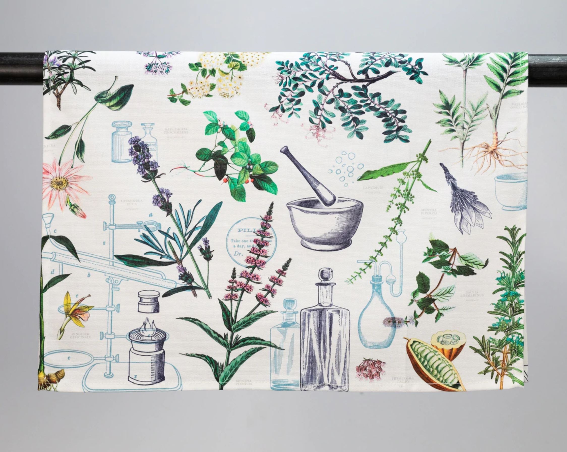 Botanical Pharmacy Printed Tea Towel - 100% Cotton Kitchen Towel with Vintage Herb Design - Perfect for Drying Dishes, Decorating Farmhouse Kitchen & Gift Giving