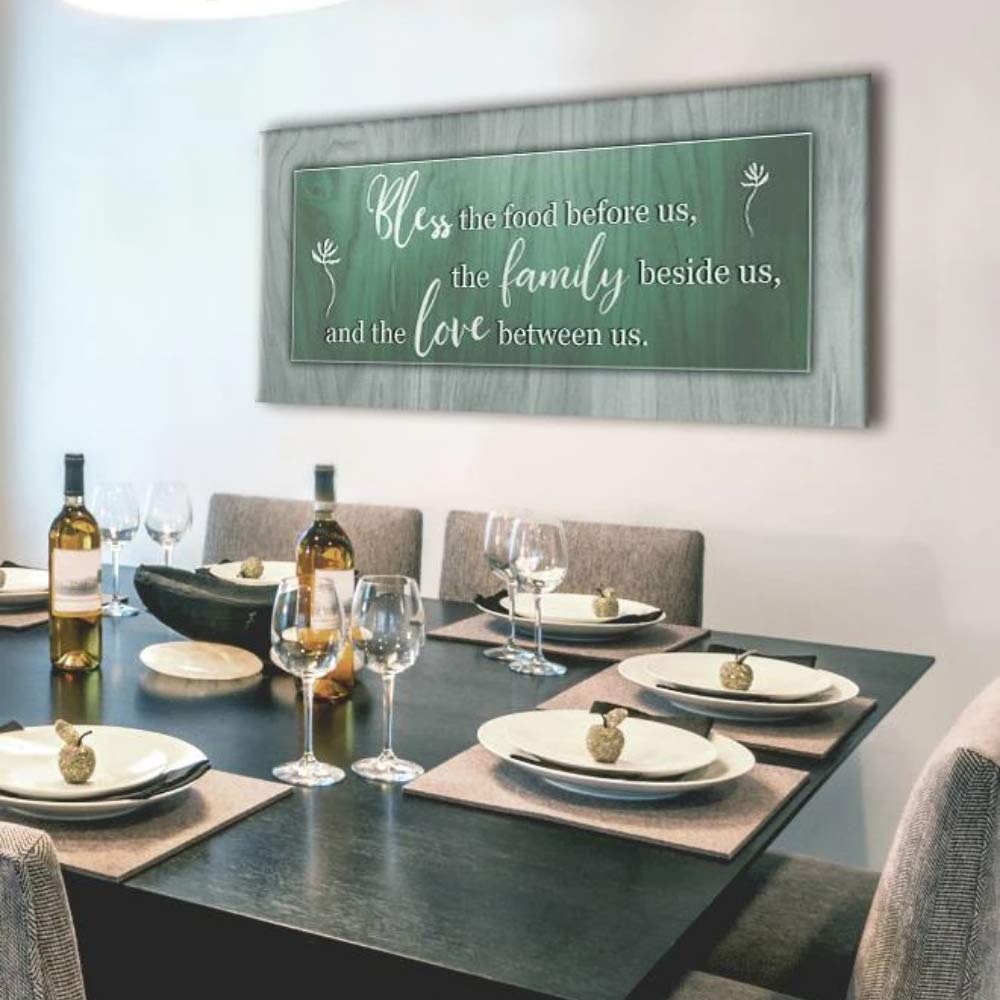 Bless the Food Before Us Framed Wall Art - 42x19 Inch Kitchen & Dining Room Decor Sign, Green - Perfect for Farmhouse, Rustic & Christian Home Decor