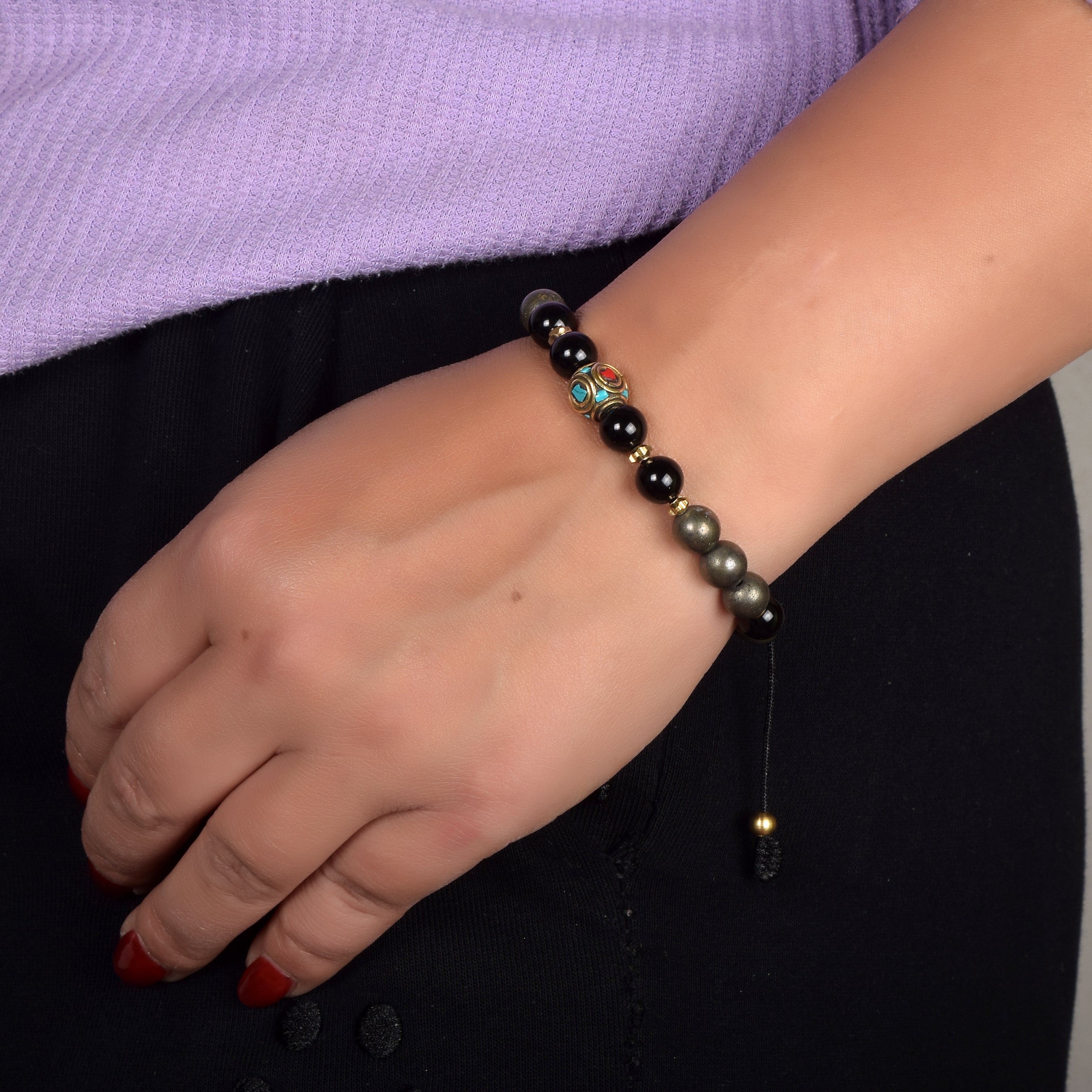 Pyrite & Onyx Bracelet for Prosperity & Protection - Healing Crystal Jewelry for Wealth, Luck & Positive Energy | Perfect for Meditation, Yoga & Spiritual Gifts