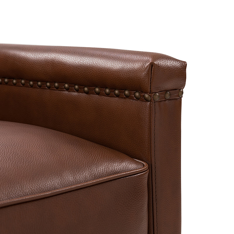 Genuine Leather Swivel Chair with Nailhead Trim - Irene Modern Armchair for Home Office, Living Room & Study - Comfortable Executive Desk Chair for Work & Relaxation