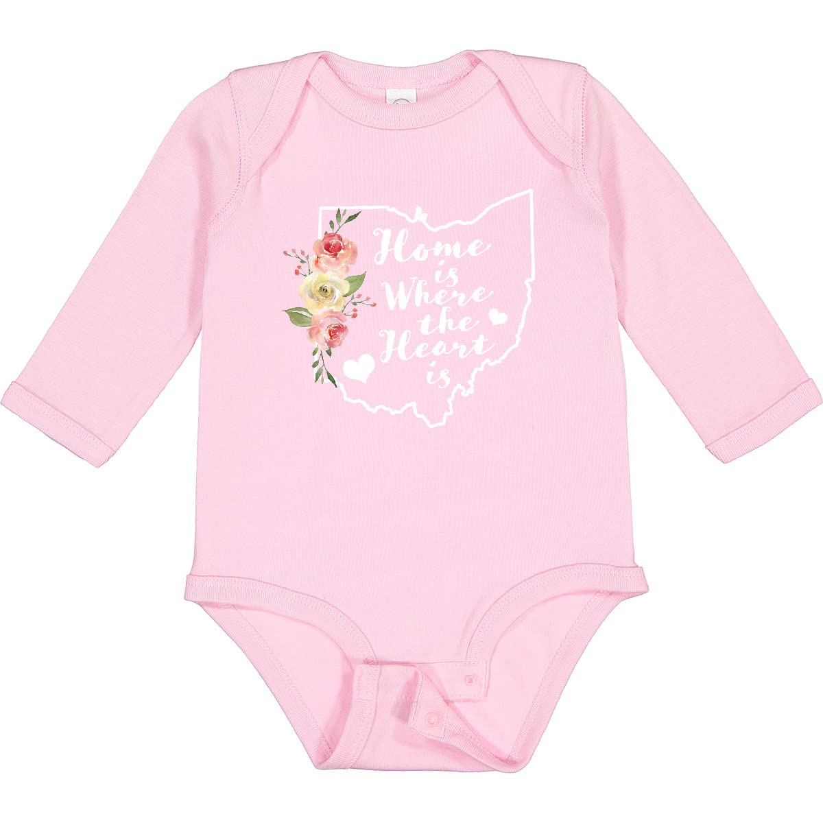 Inktastic Ohio Home is Where The Heart is Watercolor Print Long Sleeve Baby Bodysuit - Soft Cotton Onesie for Newborns & Infants - Perfect for Family Photos, Holidays & Everyday Wear