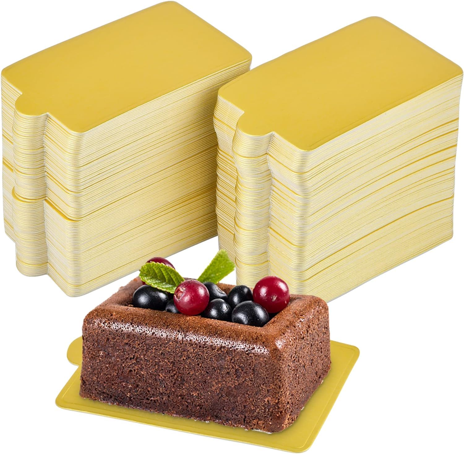 100PCS Mini Square Golden Cardboard Cake Base | Disposable Mousse Dessert & Cupcake Stands | 10X5cm Wedding, Birthday Party Serving Trays | Perfect for DIY Desserts, Buffet Displays & Event Catering