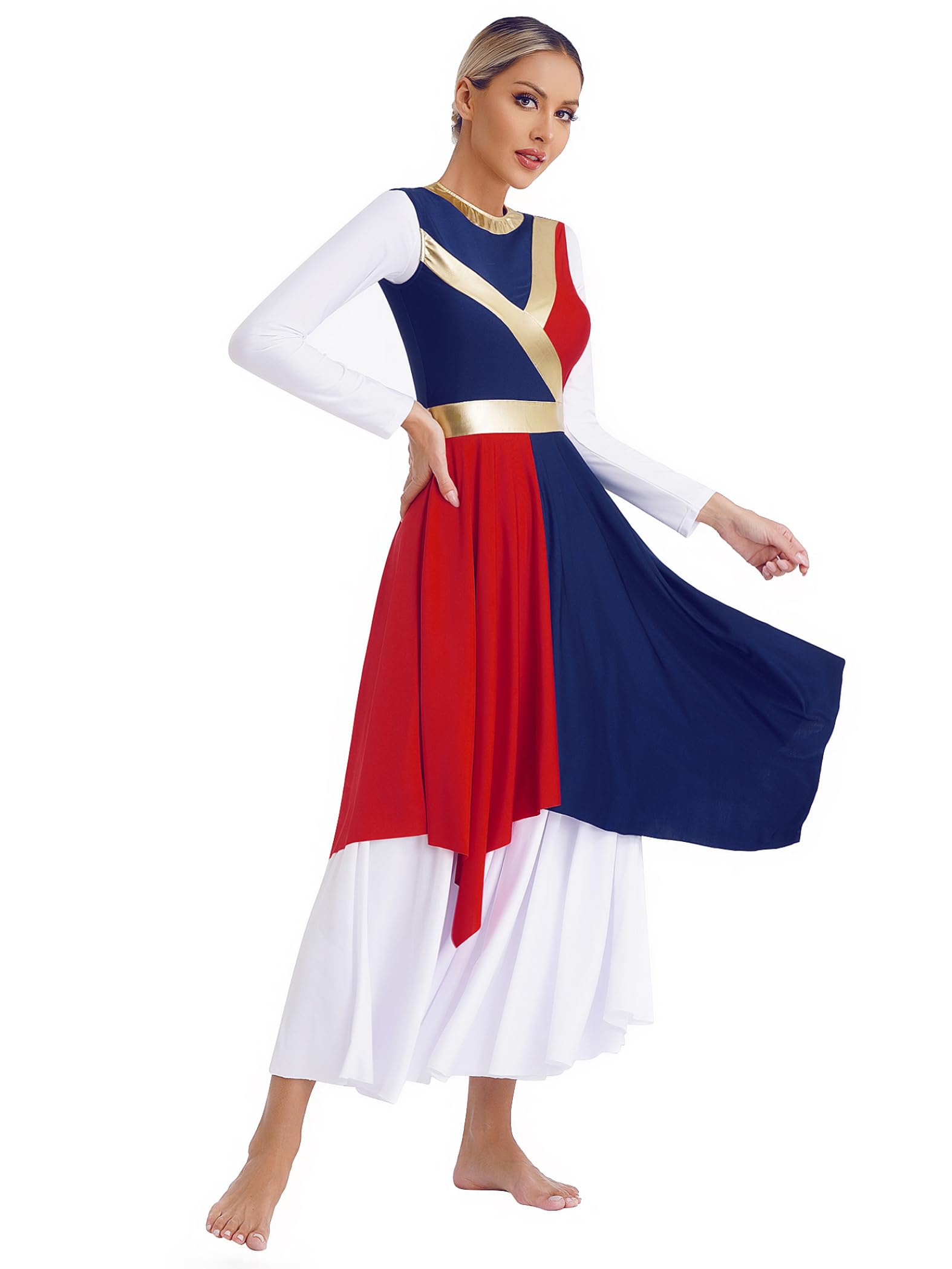 JEYPINMI Women's Praise Dance Costume - White Liturgical Worship Tunic Dress for Church Performances & Spiritual Dancing