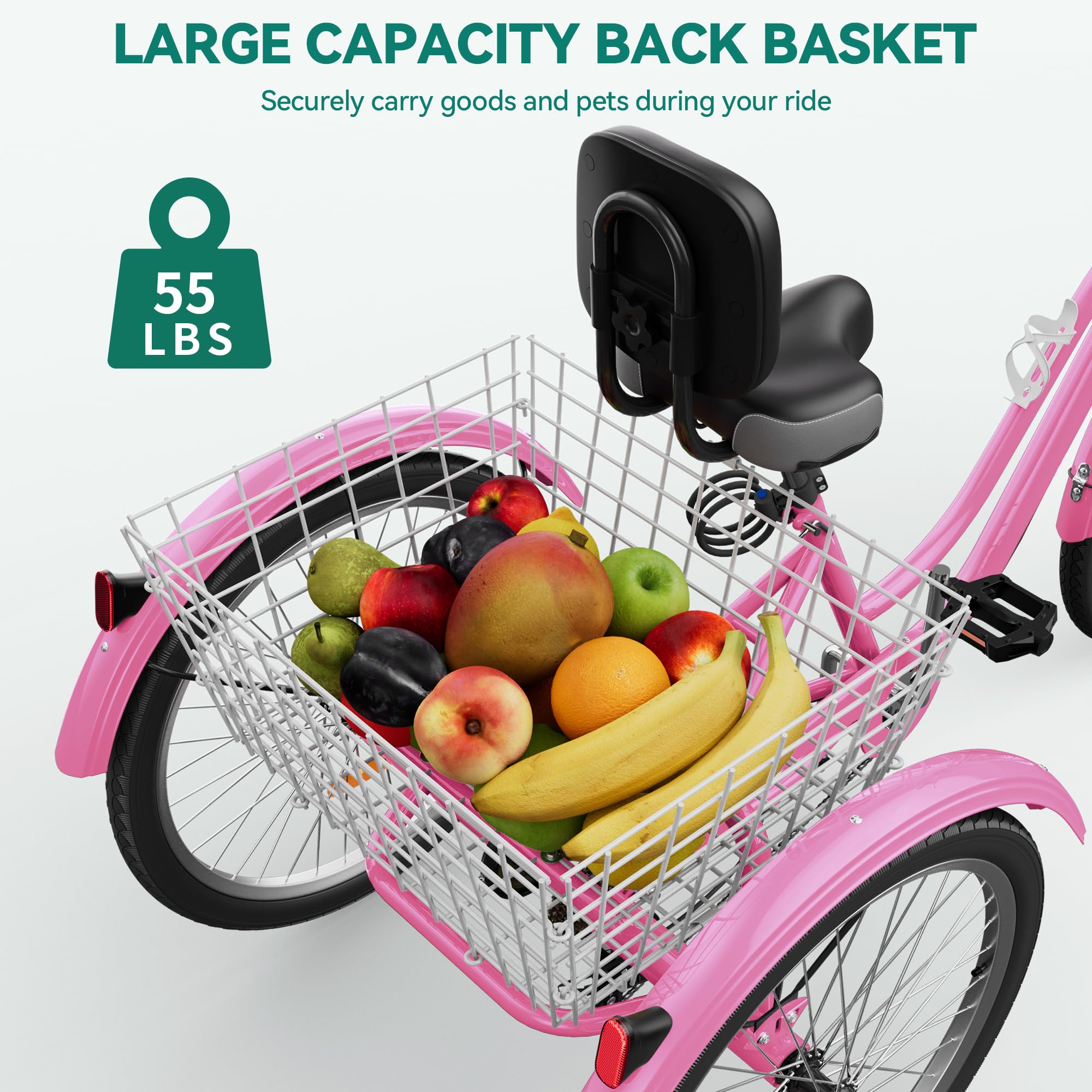 YITAHOME 24 & 26 Inch Adult Tricycle - 1 & 7 Speed 3 Wheel Bike with Large Cushioned Seat & Backrest - Front & Rear Baskets - Stable Cruiser Trike for Seniors, Women & Men - Perfect for Commuting, Picnics, Grocery Shopping & Outdoor Recreation