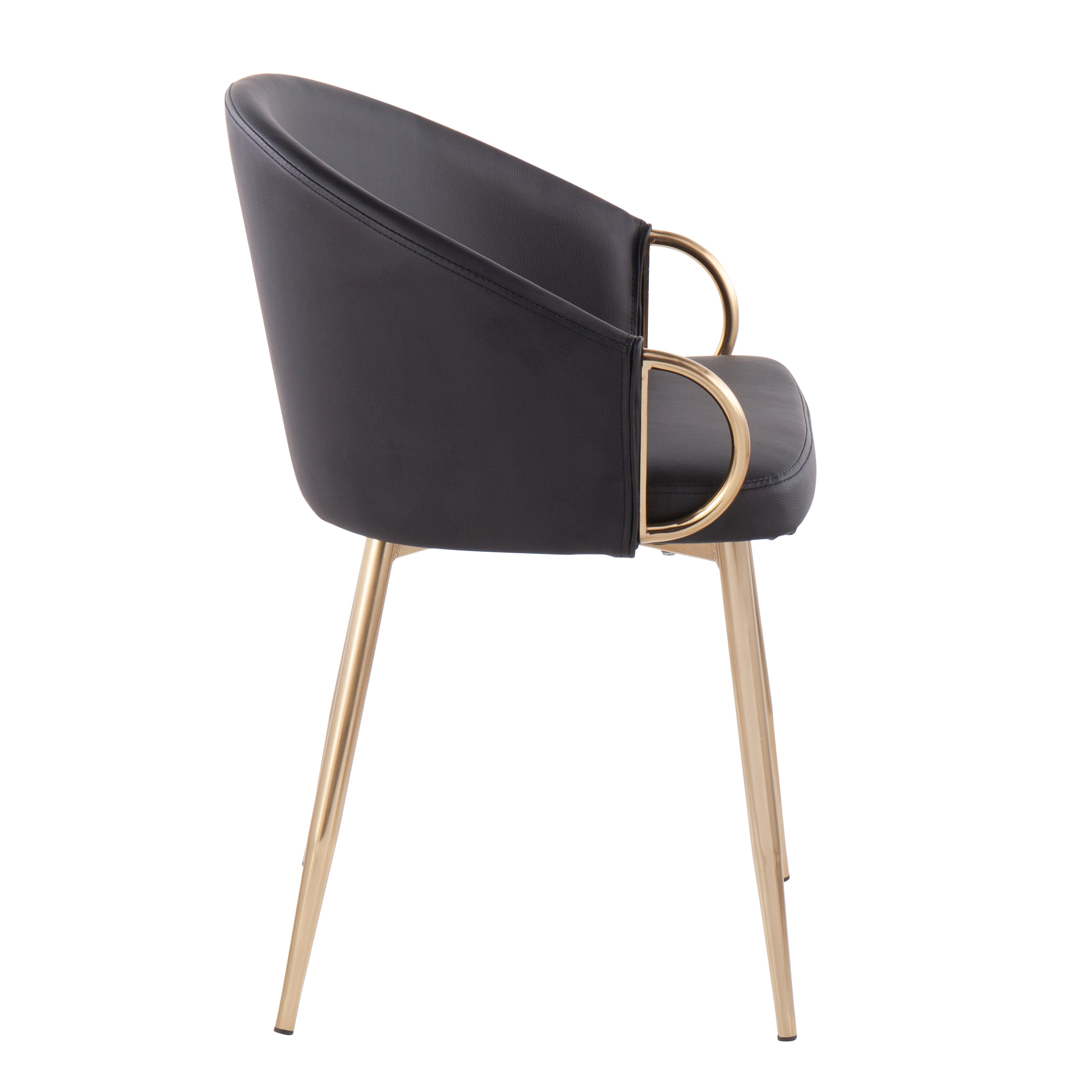 LumiSource Claire Modern Glam Accent Chairs - Set of 2 Gold Metal Frame with Black Faux Leather Upholstery - Perfect for Living Room, Bedroom or Office Decor