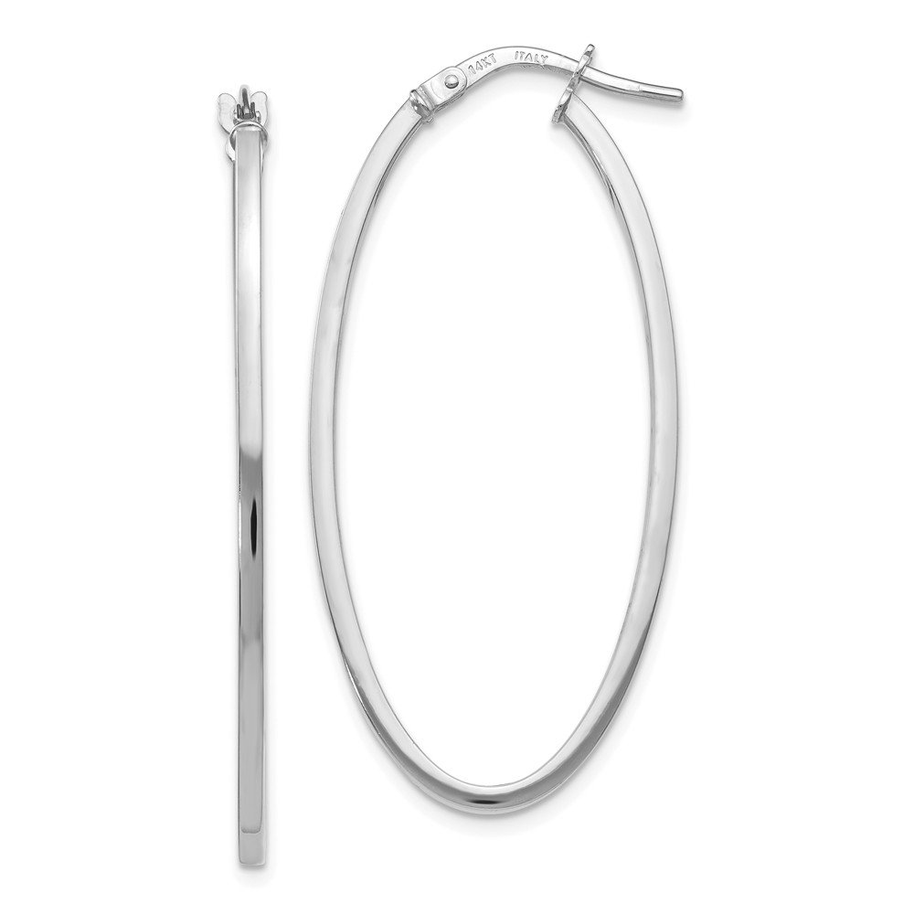 14K White Gold Polished Oval Hoop Earrings for Women - Elegant Everyday Jewelry Gift for Her - Perfect for Parties, Weddings & Date Nights