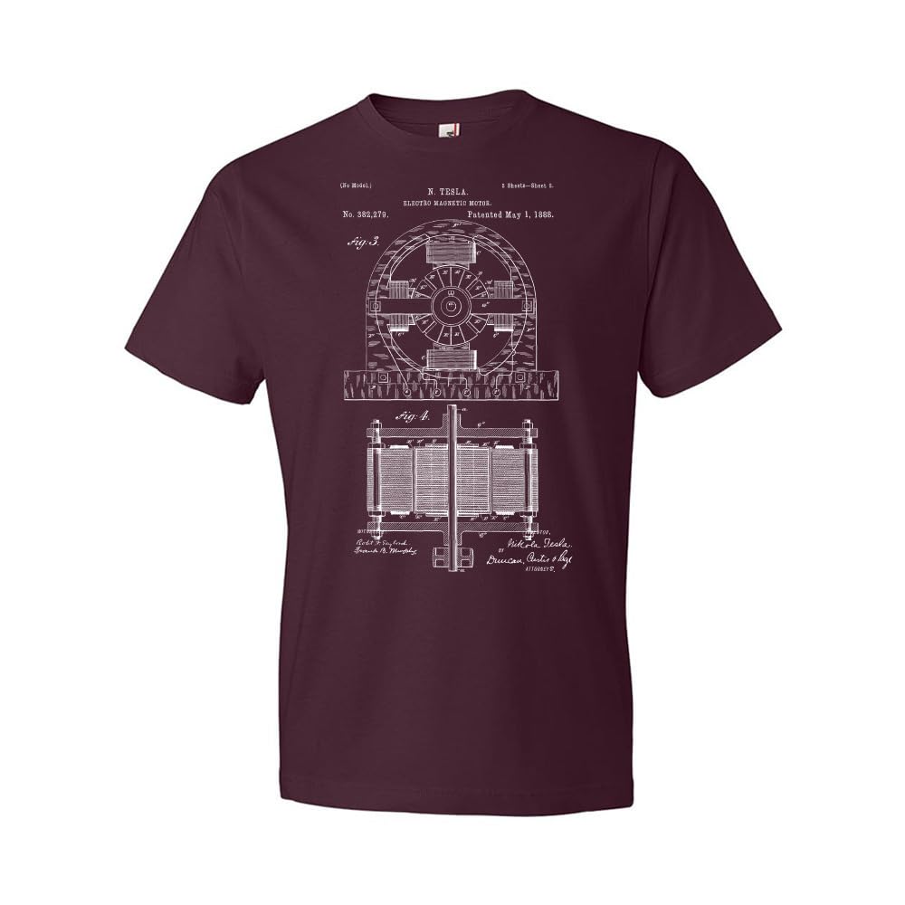 Nikola Tesla Electromagnetic Motor Patent T-Shirt | Science & Technology Graphic Tee | Gift for Engineers & Inventors | Perfect for STEM Events, Science Fairs & Geek Culture