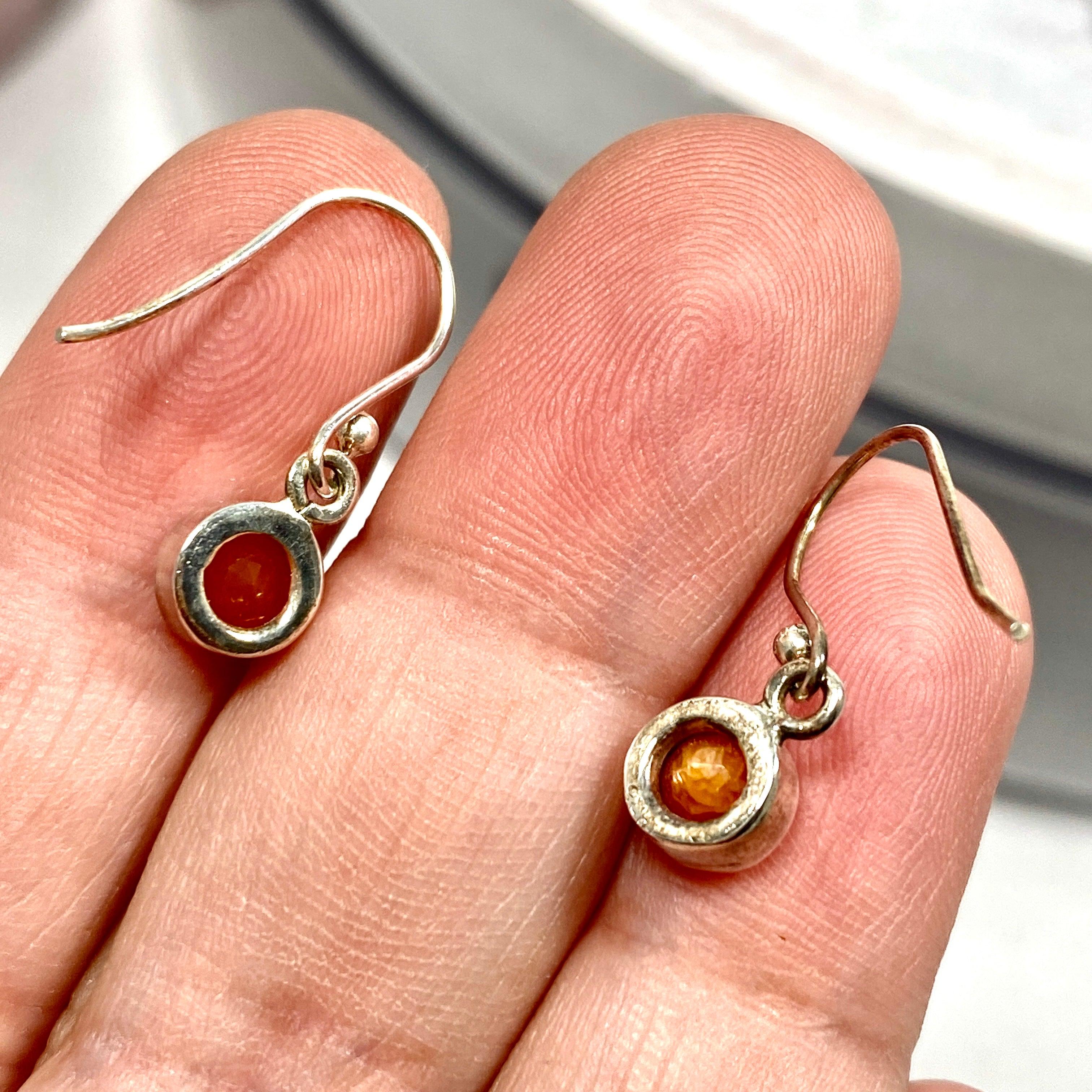 Natural Carnelian Gemstone Petite Circular Faceted Earrings R2363 CRC - Elegant Dainty Jewelry for Women, Perfect for Everyday Wear, Office & Special Occasions