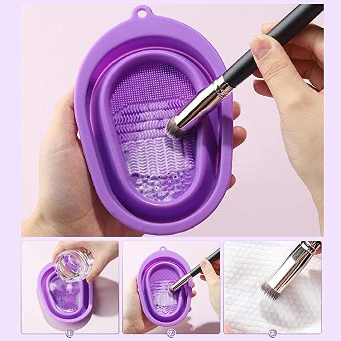 Foldable Silicone Makeup Brush Cleaning Mat - Soft & Durable Cosmetic Brush Cleaner Pad with 4 Textures | Portable Washing Tool for Travel & Home Use | Perfect for Professional Artists & Beauty Enthusiasts