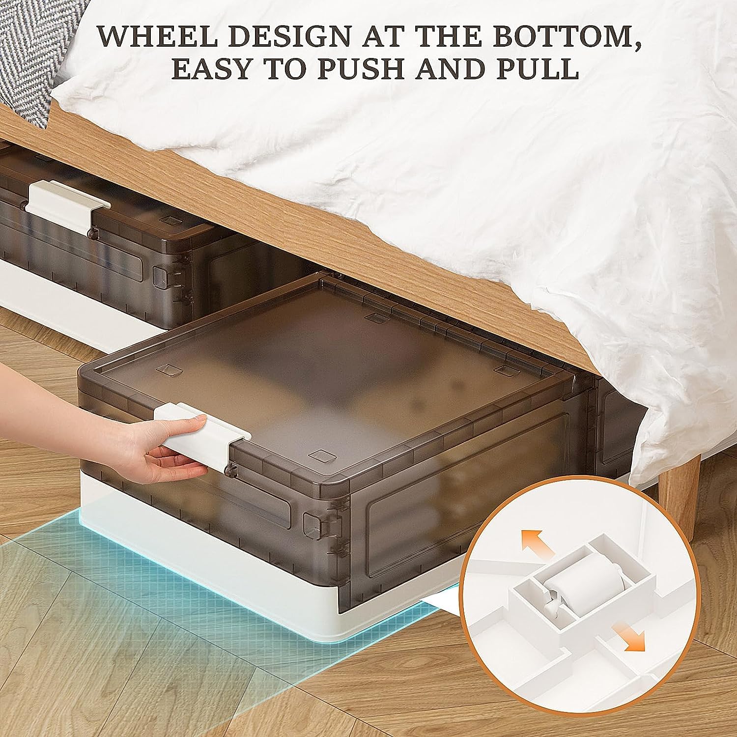 Under Bed Storage Containers with Wheels - 2 Pack Stackable Rolling Plastic Bins, 13.5 Gallon Organizer for Clothes, Shoes, Duvets & Seasonal Items | Space-Saving Bedroom, Closet & Home Organization Solution
