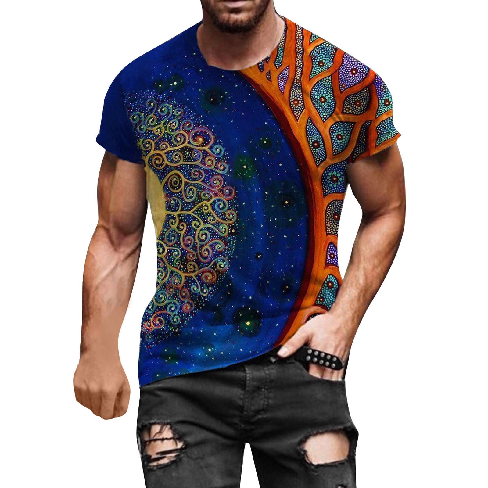 Retro Men's Slim Fit 3D Print T-Shirt for Spring Summer Casual Wear