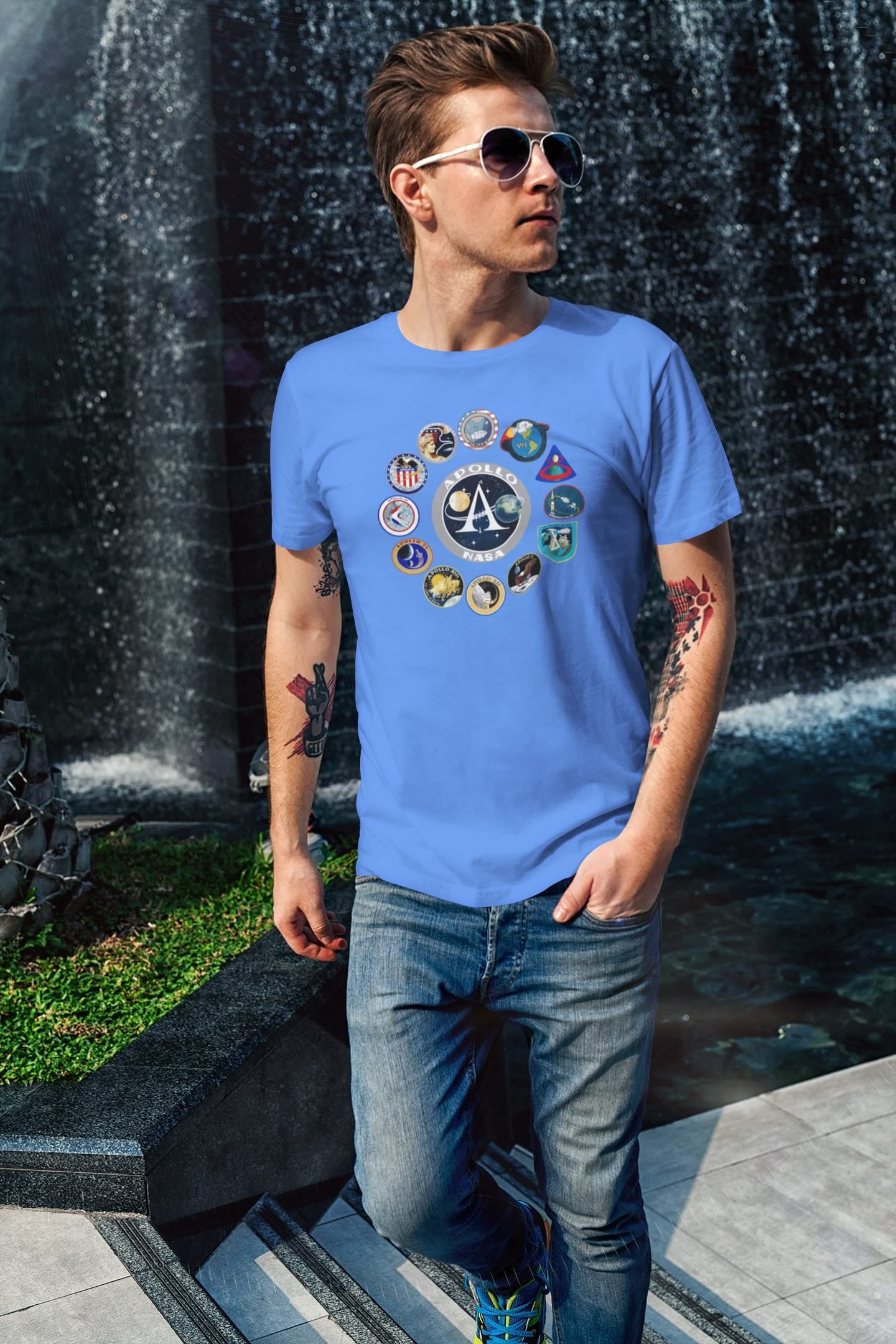 Vintage NASA Apollo Mission Patches Graphic T-Shirt for Men - Retro Space-Themed Tee for Casual Wear, Cosplay & Space Enthusiasts