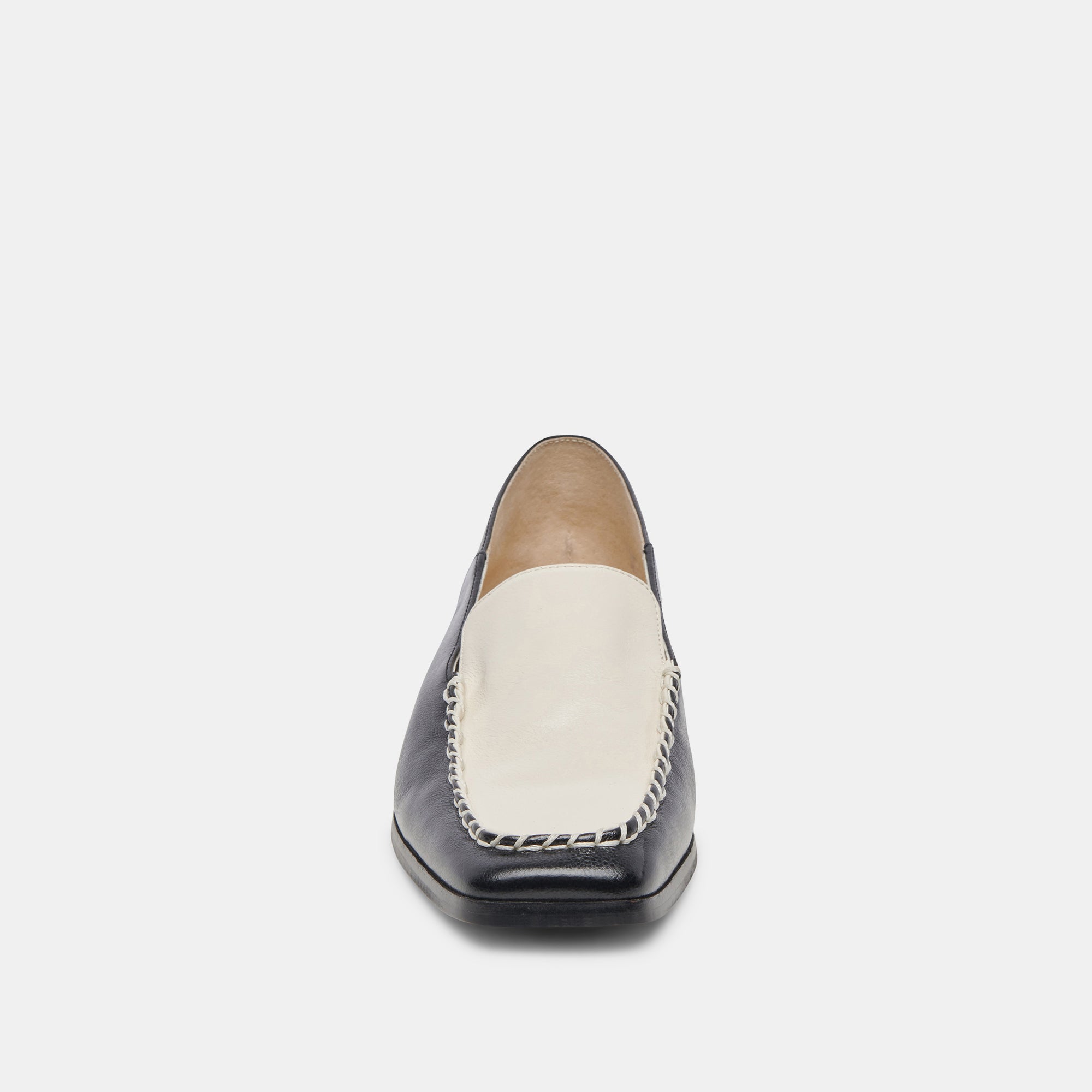 BENY Women's Wide Flats Shoes - White & Black Crinkle Patent Leather - Comfortable Slip-On Loafers for Work, Office, and Casual Wear