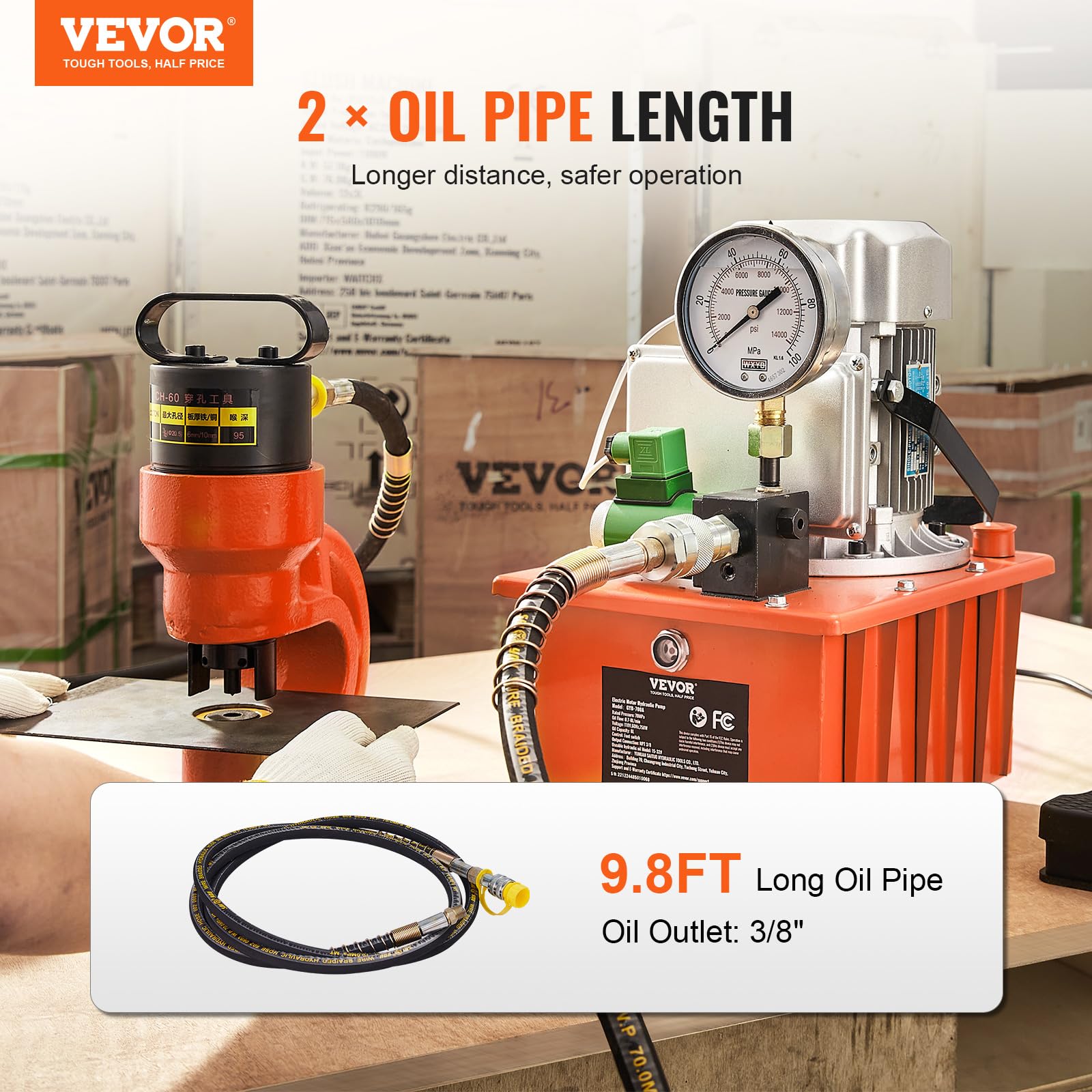 VEVOR 10000 PSI 750W 110V Electric Hydraulic Pump Power Pack Unit - 8L Capacity, Single Acting Solenoid Valve with Foot Pedal Switch - Ideal for Punching, Bending, Jack Machines & Heavy Duty Industrial Applications