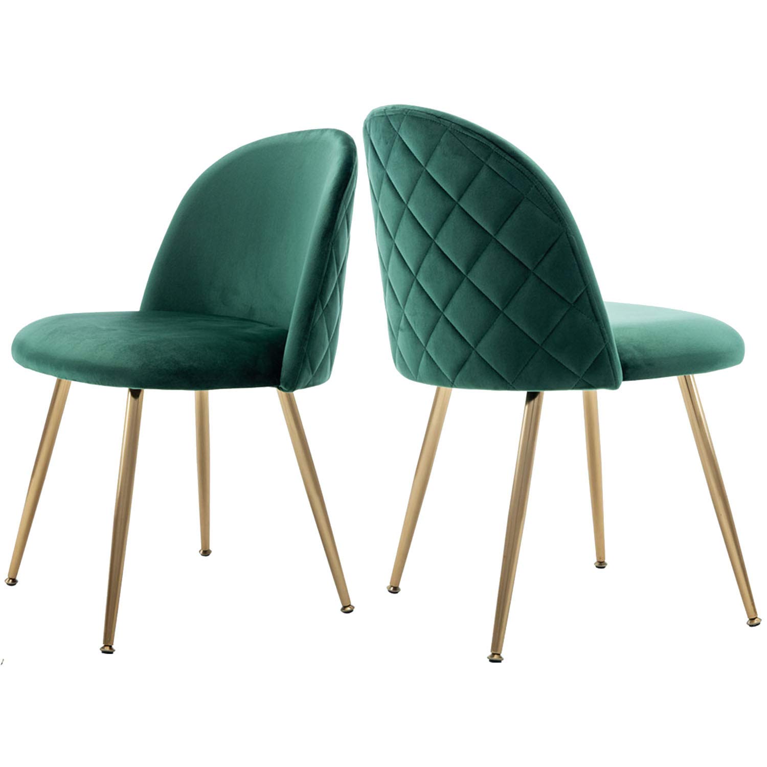 CIMOO Velvet Dining Chairs Set of 2 - Modern Armless Accent Chairs with Golden Metal Legs, Upholstered Tufted Side Chairs for Kitchen, Living Room, Bedroom, Vanity - Soft Green Velvet Fabric - Perfect for Small Spaces, Dining Sets & Home Decor