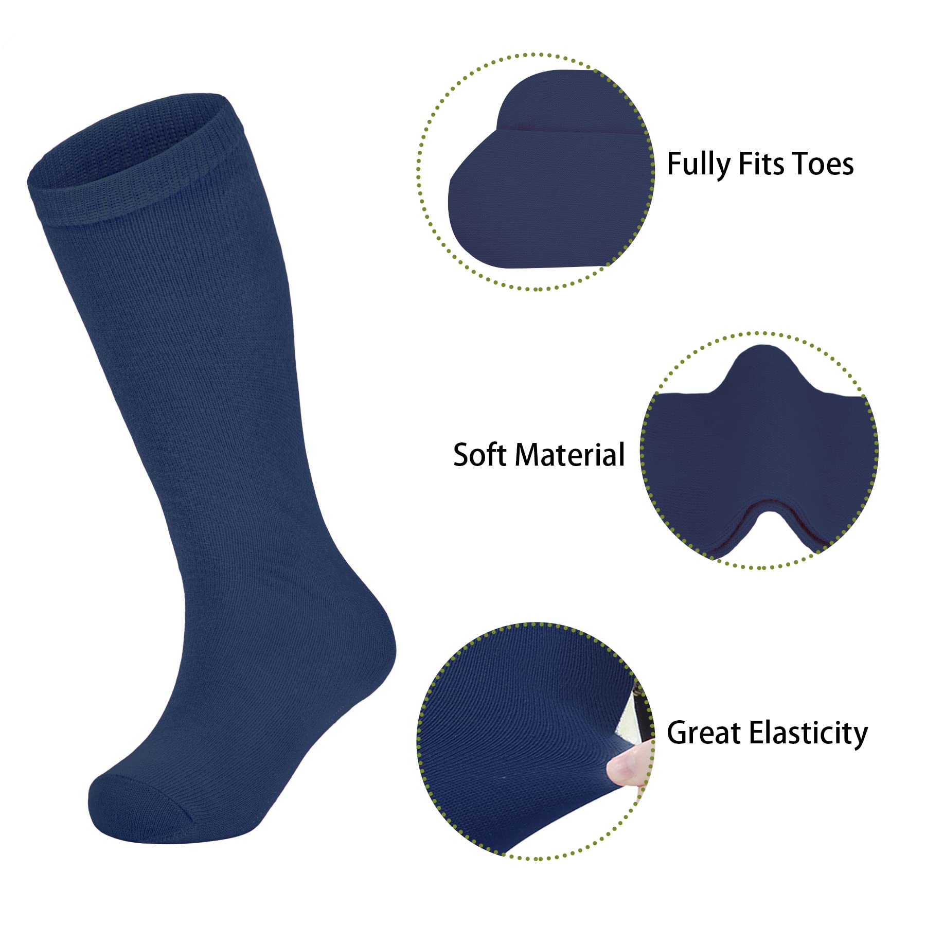Zando 6 Pairs Youth Soccer Socks for Boys & Girls - Knee High Athletic Socks for Baseball, School Uniform & Outdoor Sports - Breathable Long Tube Socks for Kids Soccer, Running & PE Class