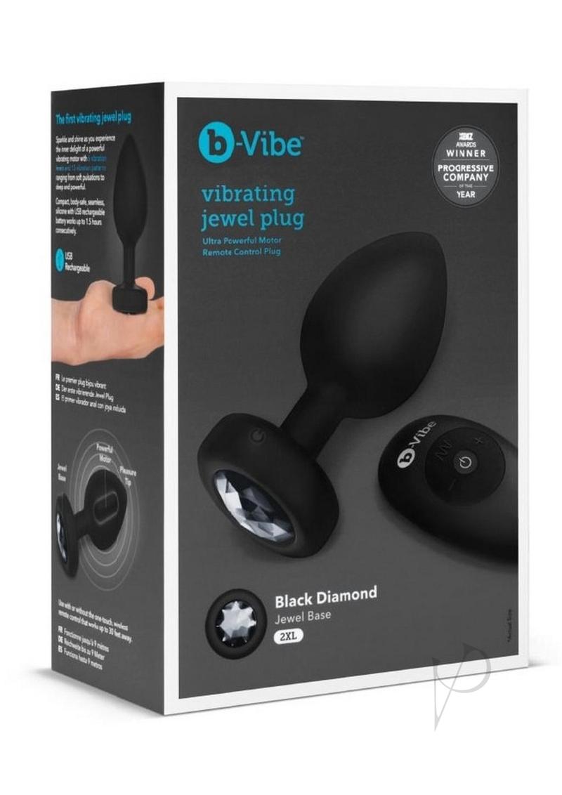 B Vibe Rechargeable Vibrating Anal Plug with Remote Control - XXLarge Black Silicone Jewel Butt Plug for Couples & Solo Play - Perfect for Spicing Up Your Sex Life & BDSM Adventures